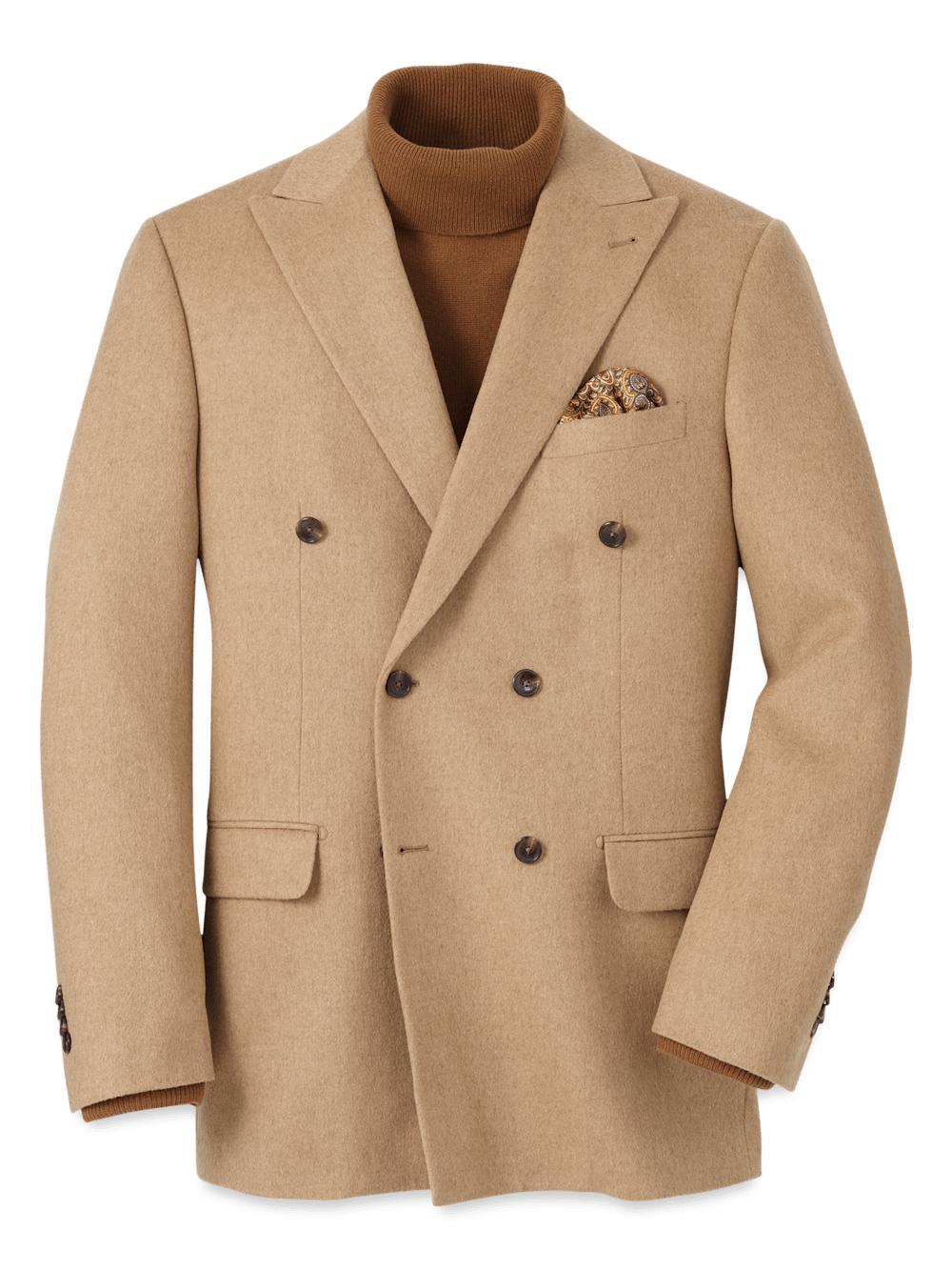 Camel Hair Double Breasted Peak Lapel Sport Coat - Camel Product Image