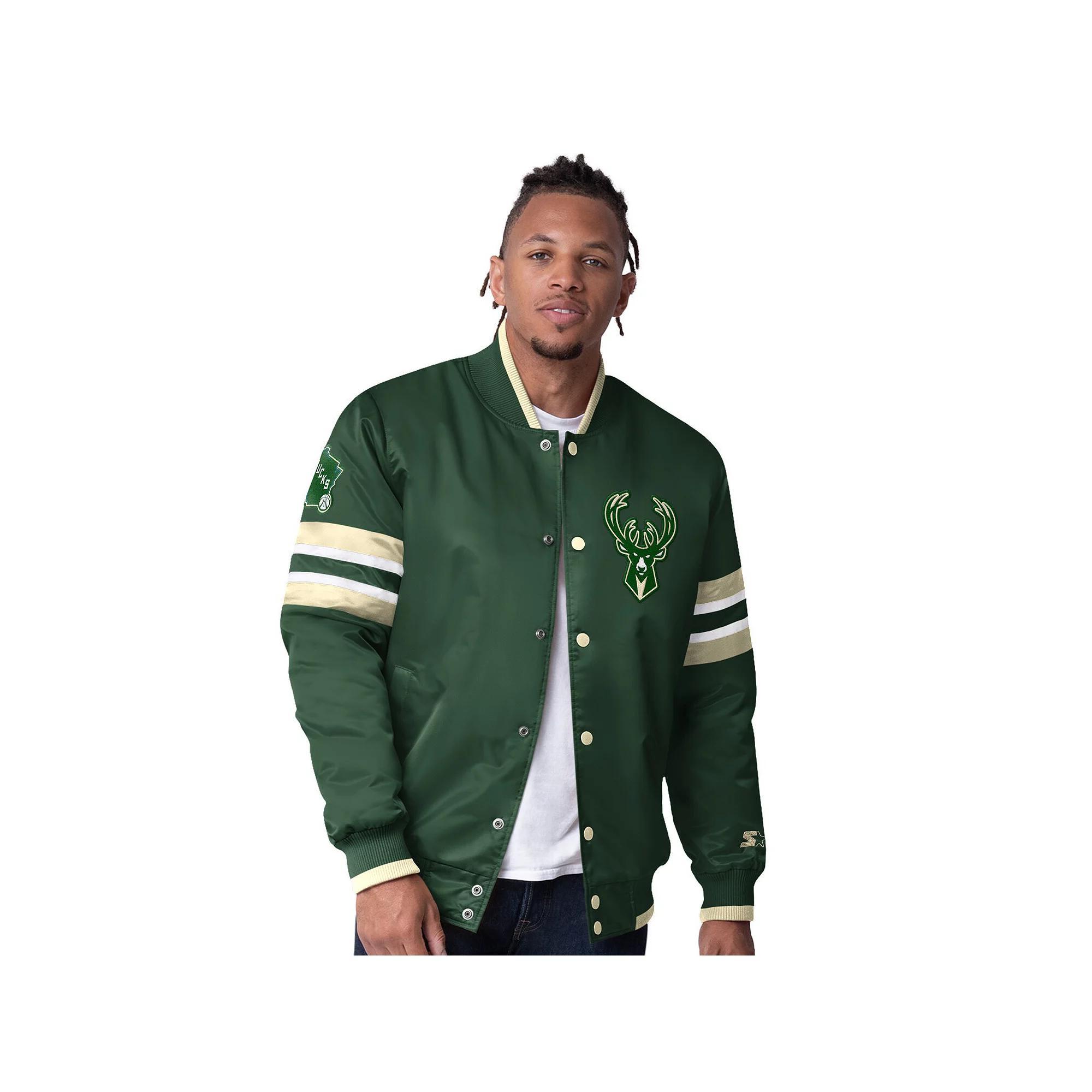 Men's Starter Hunter Green Milwaukee Bucks Scout I Full-Snap Varsity Jacket, Size: Small, Team Product Image