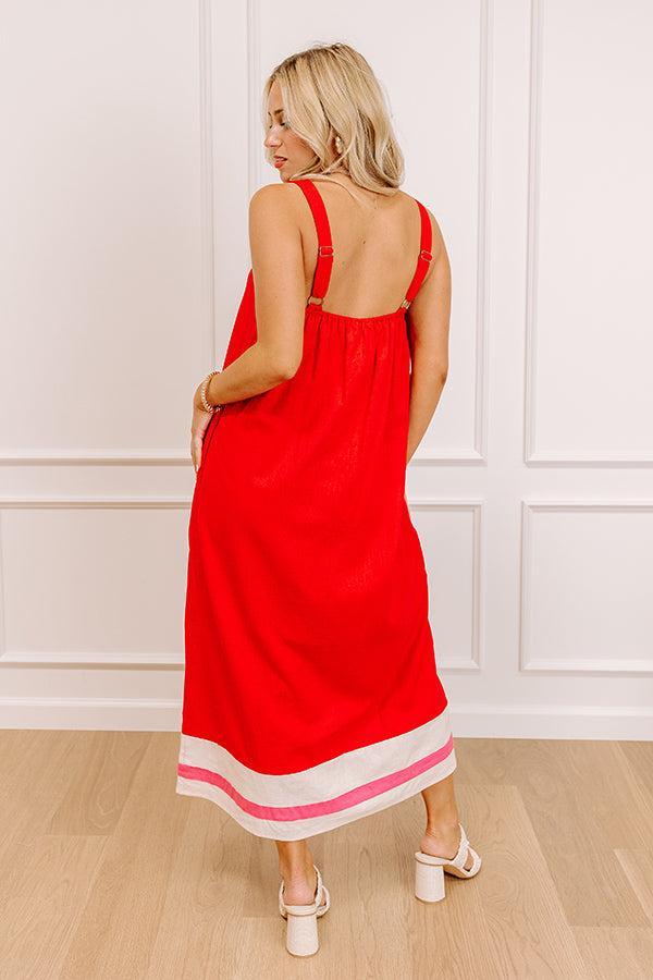 Beachside Bliss Linen-Blend Midi Dress in Red Product Image