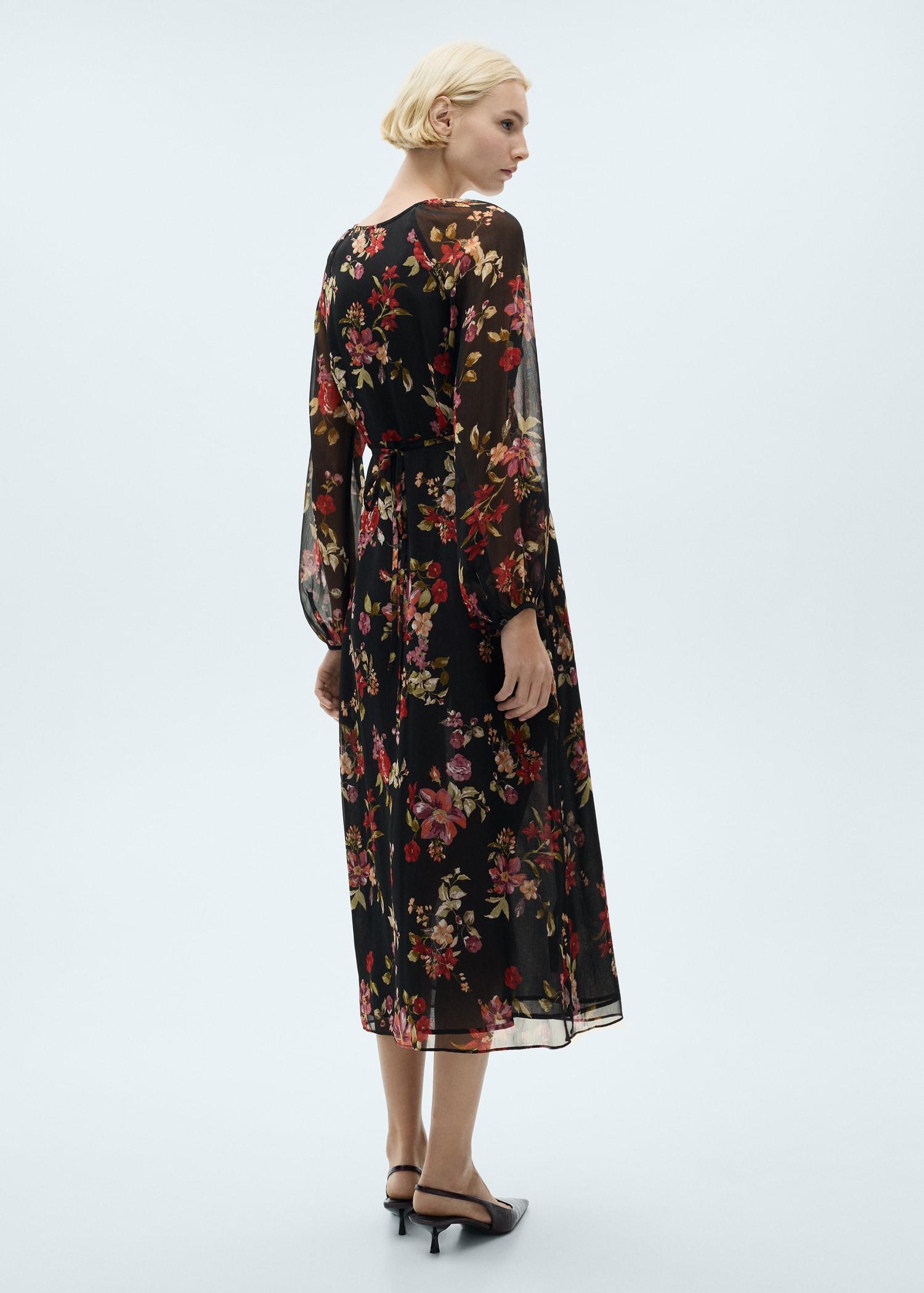 Floral puff-sleeve dress - Women | MANGO USA Product Image