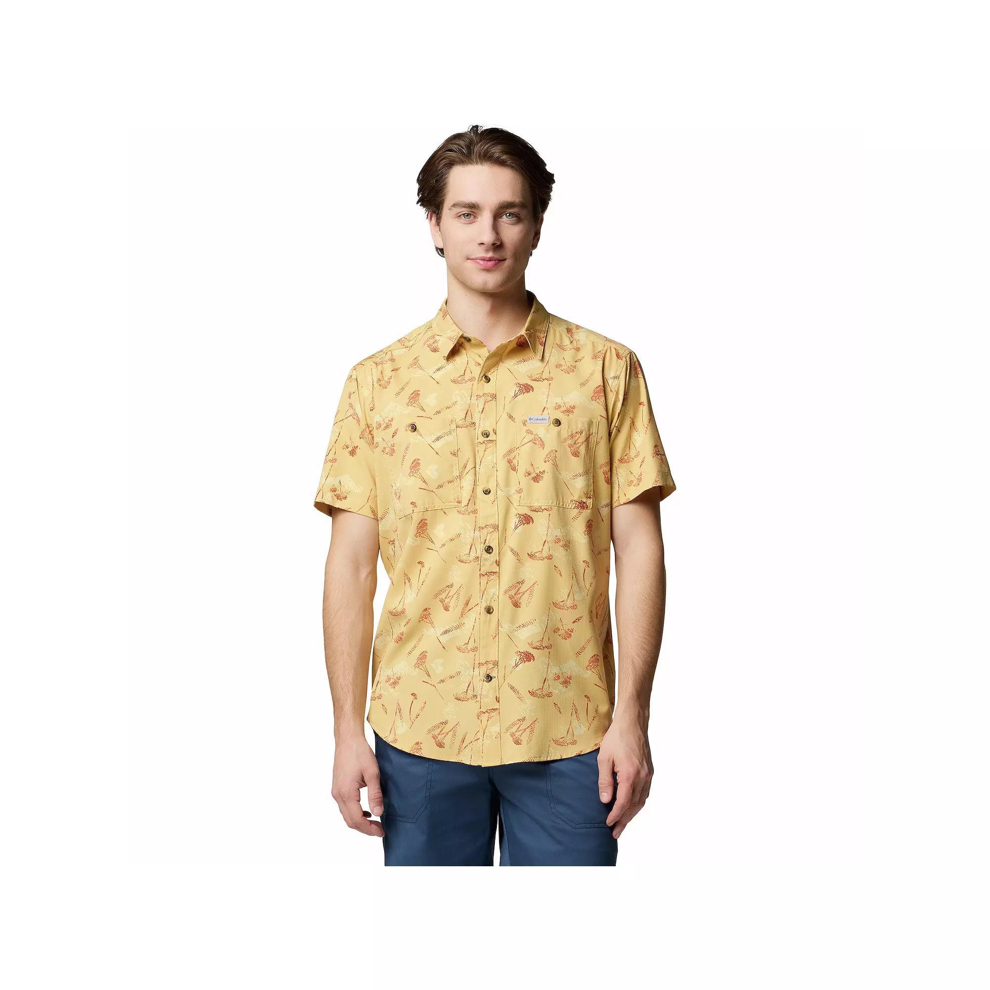 Men's Columbia UPF 40 Utilizer Printed Short Sleeve Button-Down Shirt, Size: XXL, Brown Yarrow Mirage Product Image