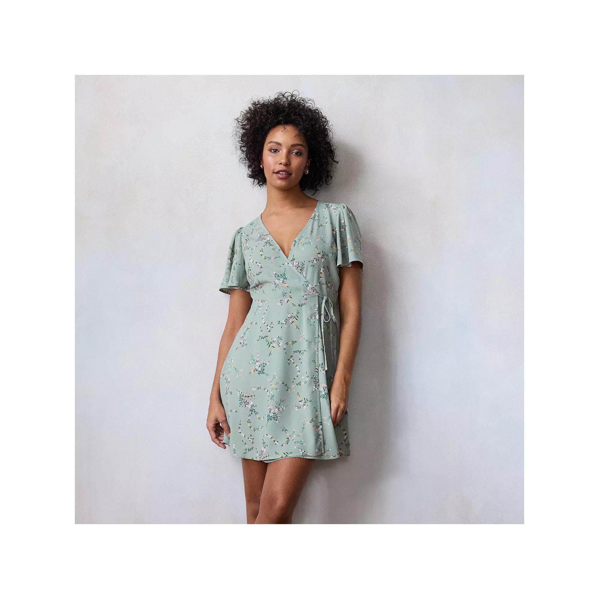 Petite LC Lauren Conrad Modern Wrap Mini Dress, Women's, Size: XS Petite, Green Fleurs Astrid Product Image