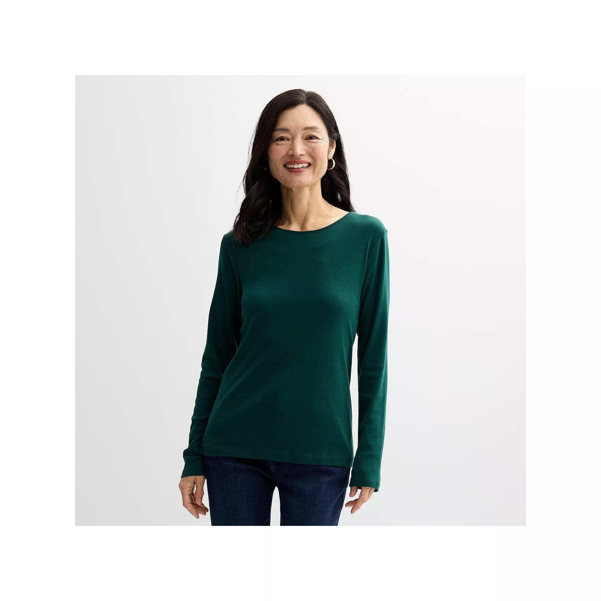 Women's Croft & Barrow® Essential Long-Sleeve Crewneck Tee, Size: XS, Flynn Blue Product Image