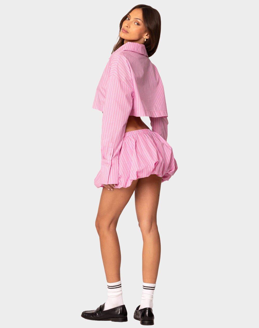 EDIKTED Hila Pinstripe Cropped Button Up Shirt Product Image