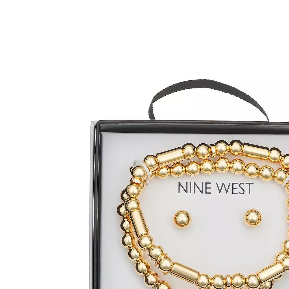 Nine West Gold Tone Initial Bracelet & Stud Earring Set, Womens, Gold Tone D Product Image