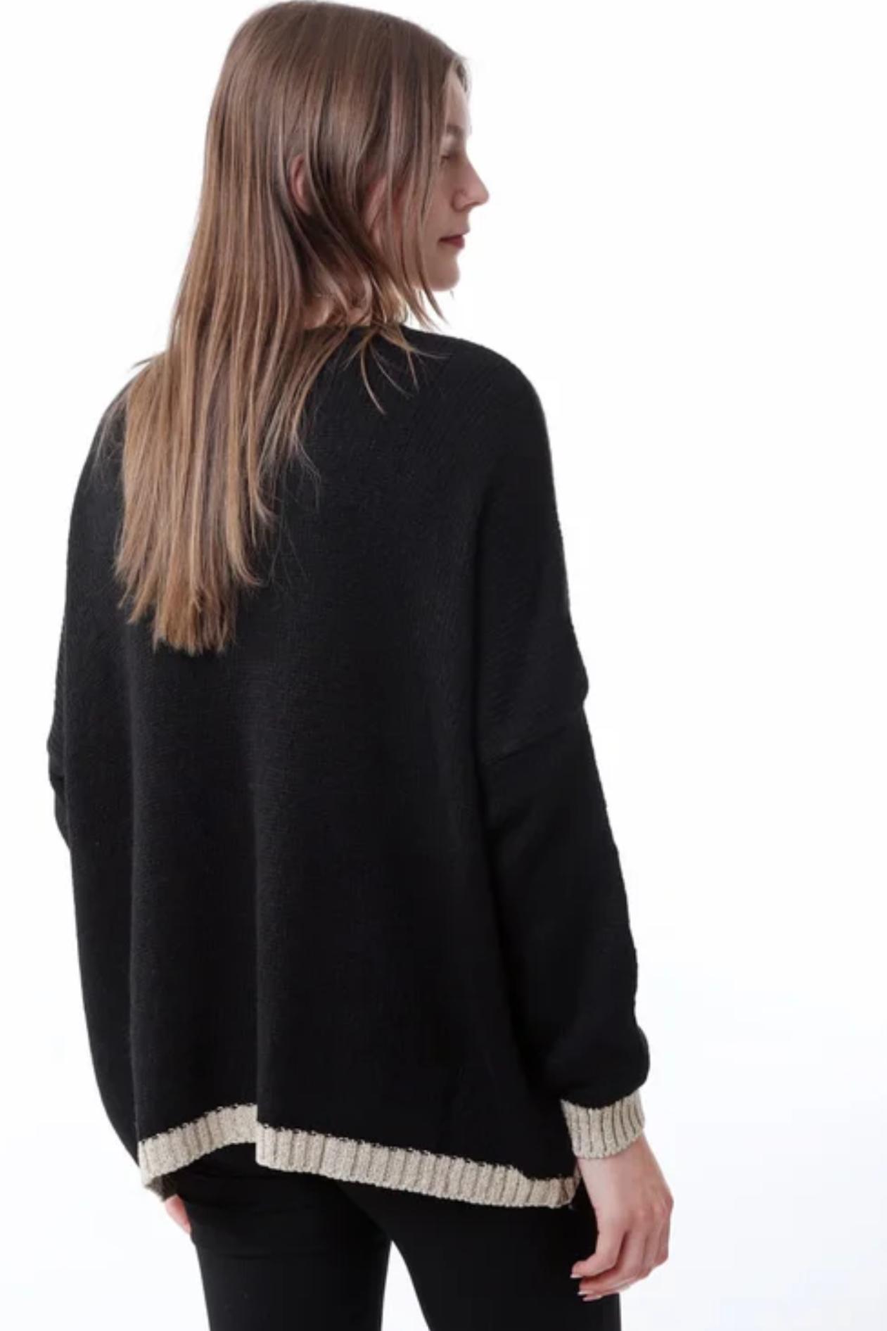 V Neck Lurex Trim Sweater Product Image