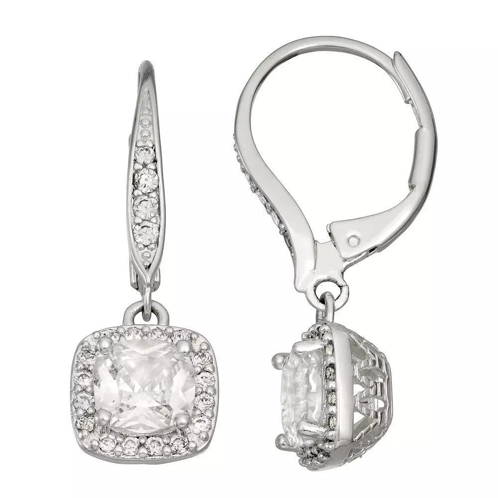 Napier Silver Tone Cubic Zirconia Accent Drop Earrings, Women's, Clear Product Image