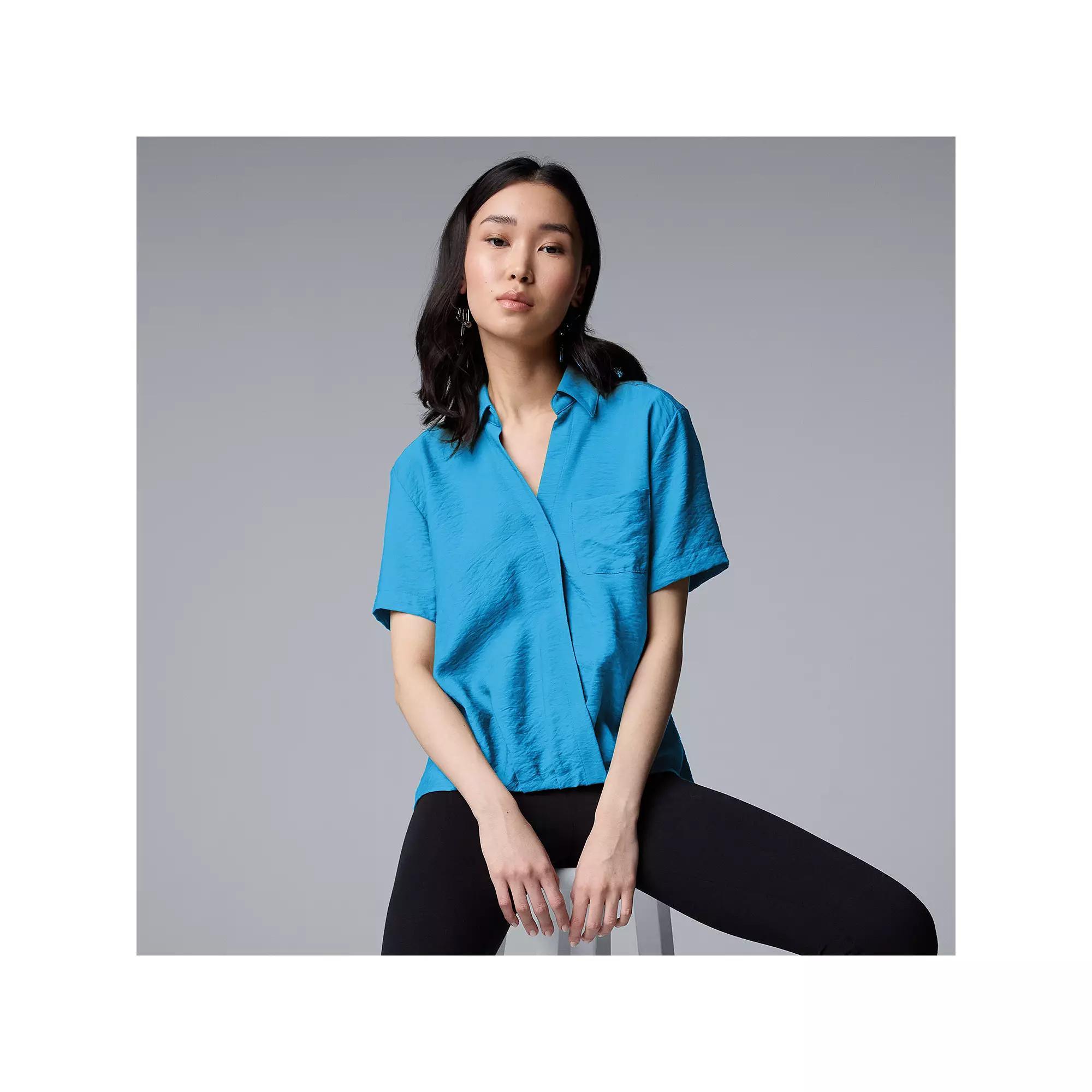 Women's Simply Vera Vera Wang Drapey Surplice Top, Size: Small, Blue Highlight Product Image