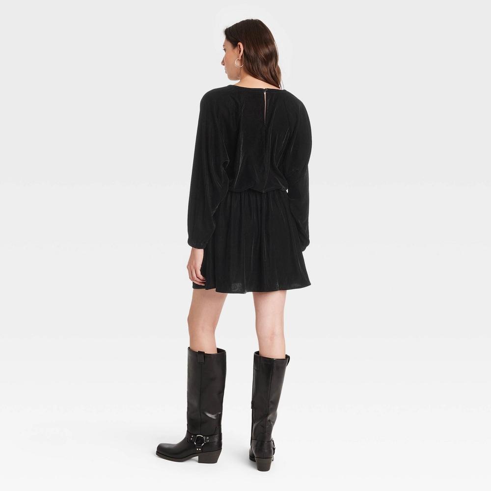 Women's Long Sleeve Velvet Mini A-Line Dress - Universal Thread™ Black Product Image