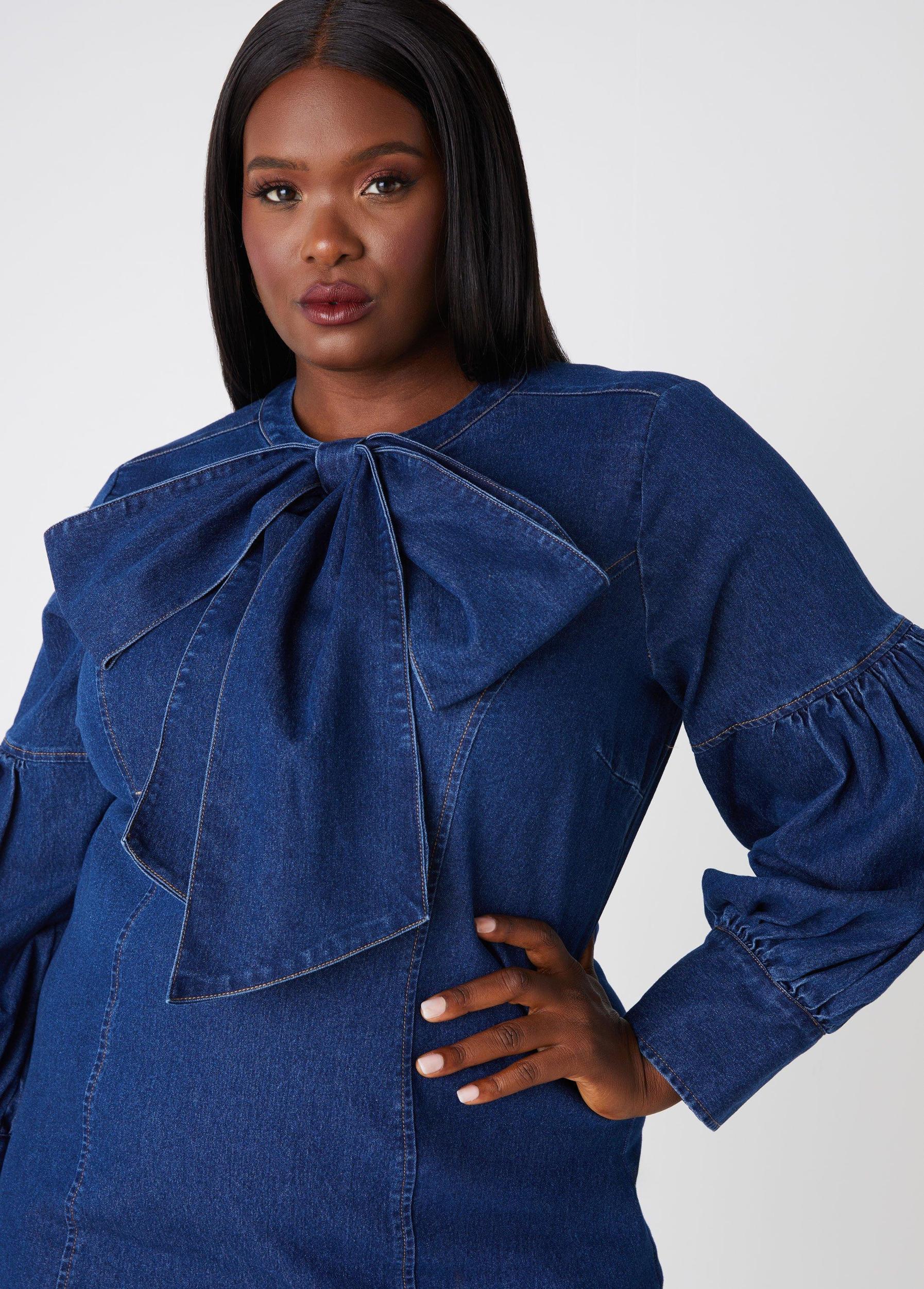 Bow Embellished Denim Dress Product Image