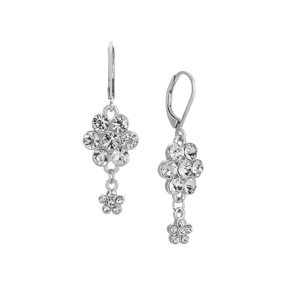 1928 Silver Tone Crystal Flower Cluster Earrings, Womens, White Product Image