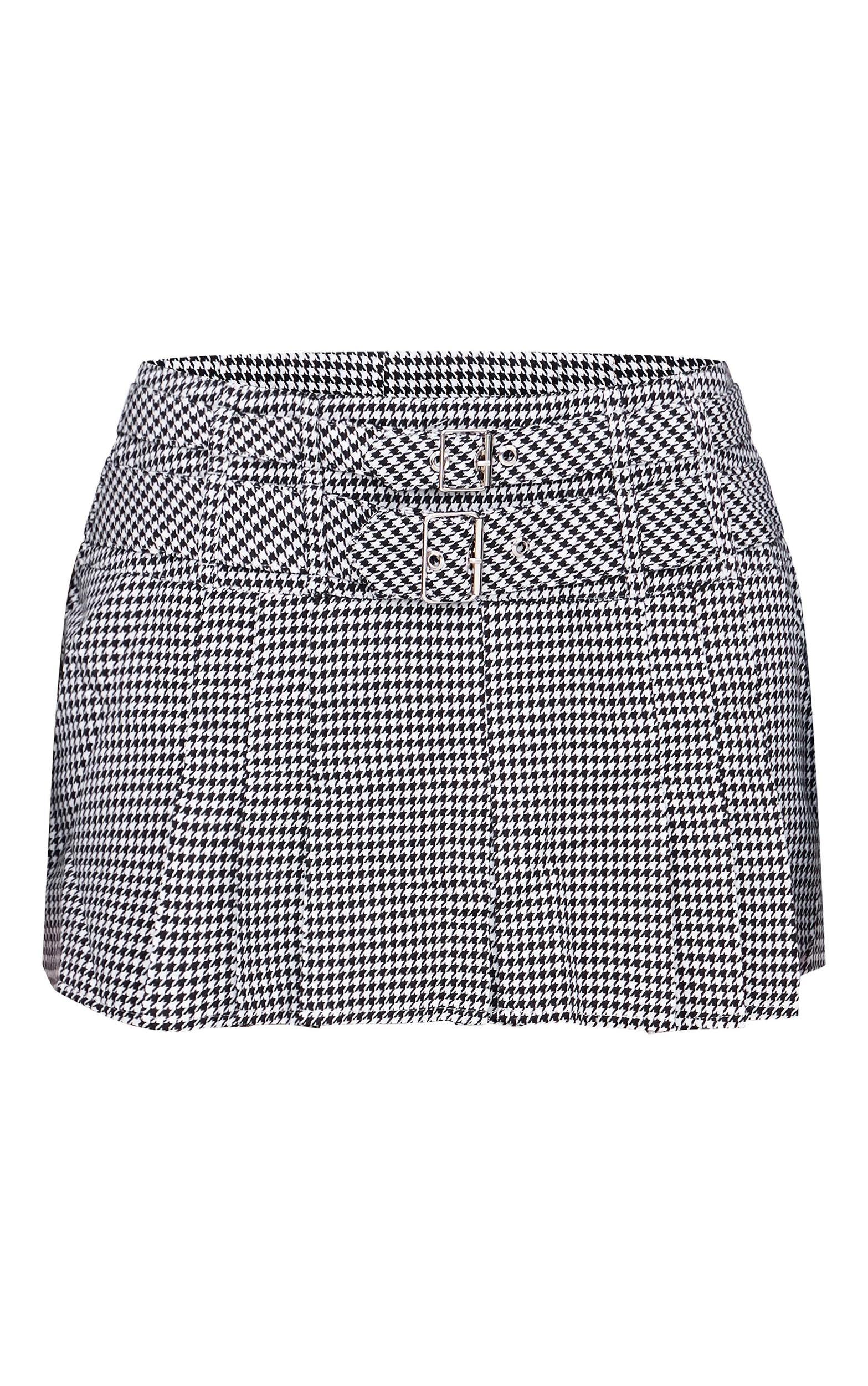 Black Gingham Double Buckle Pleated Mini Skirt Product Image