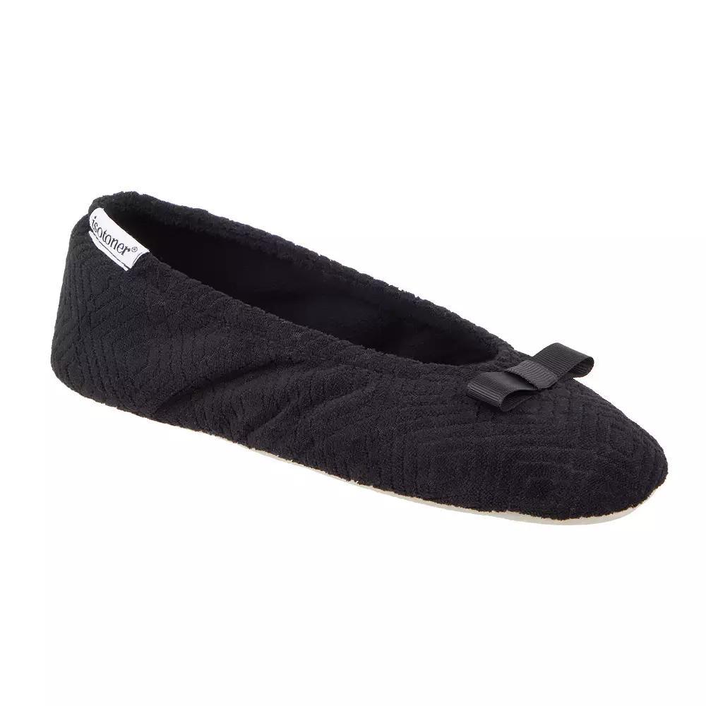 Women's isotoner Gemma Micro Terrycloth Ballerina Slippers, Size: XS, Black Product Image