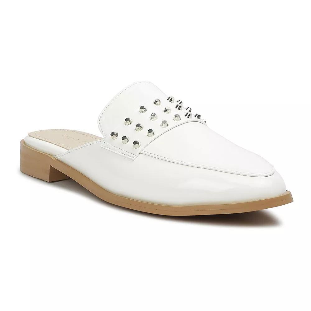 Women's Rag & Co YASHTA Patent Studded Women's Flat Mules, Size: 6, White Product Image