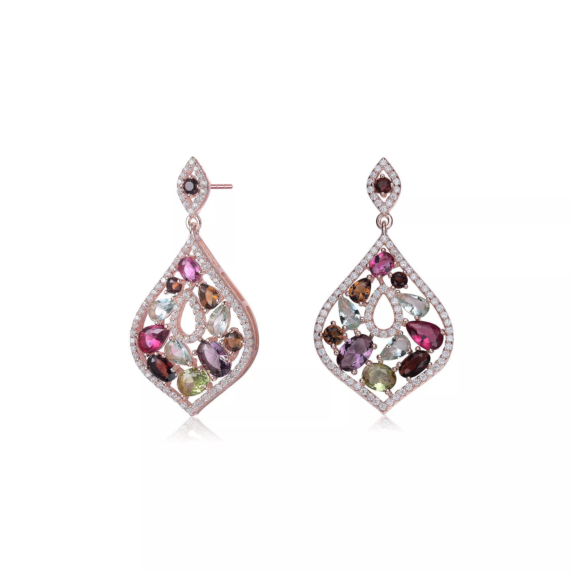 18k Gold over Sterling Silver Multi-Colored Cubic Zirconia Accent Dangle Earrings, Womens, Pink Tone Team Product Image