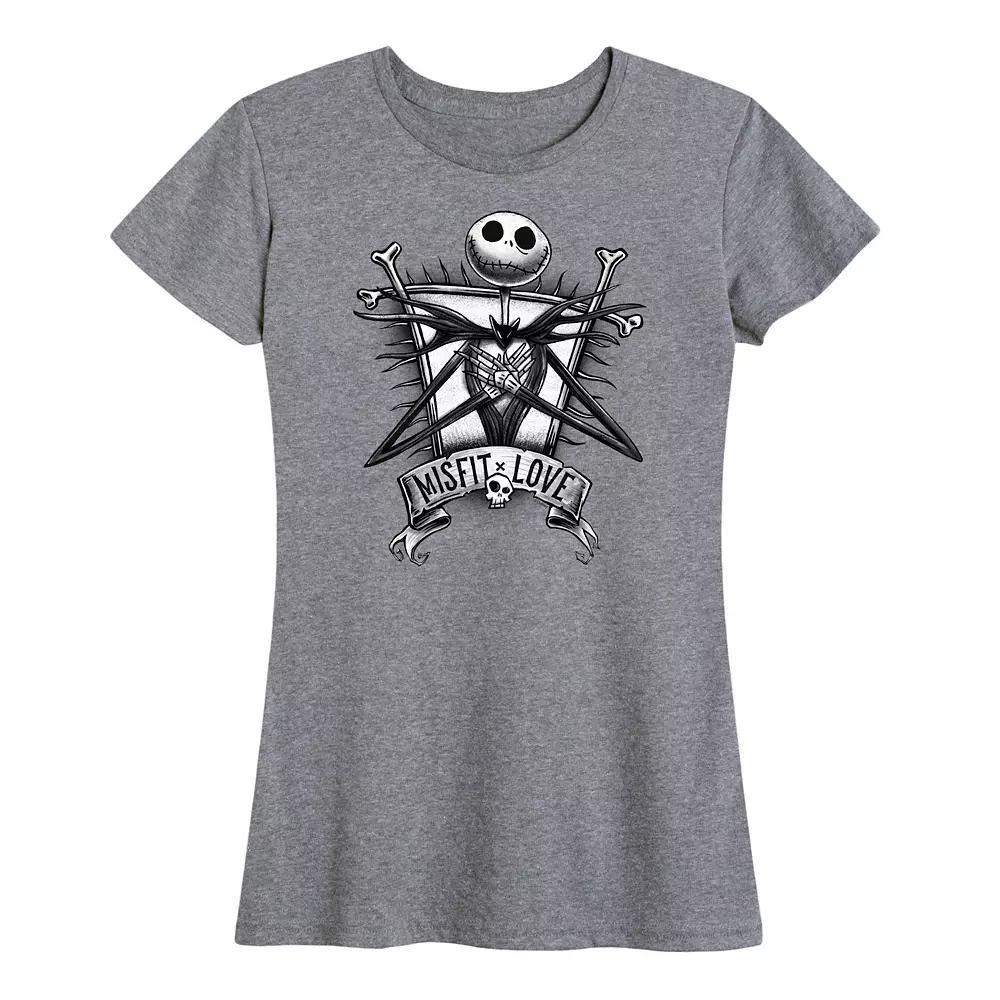 Disneys The Nightmare Before Christmas Womens Misfit Love Graphic Tee Grey Wine Product Image