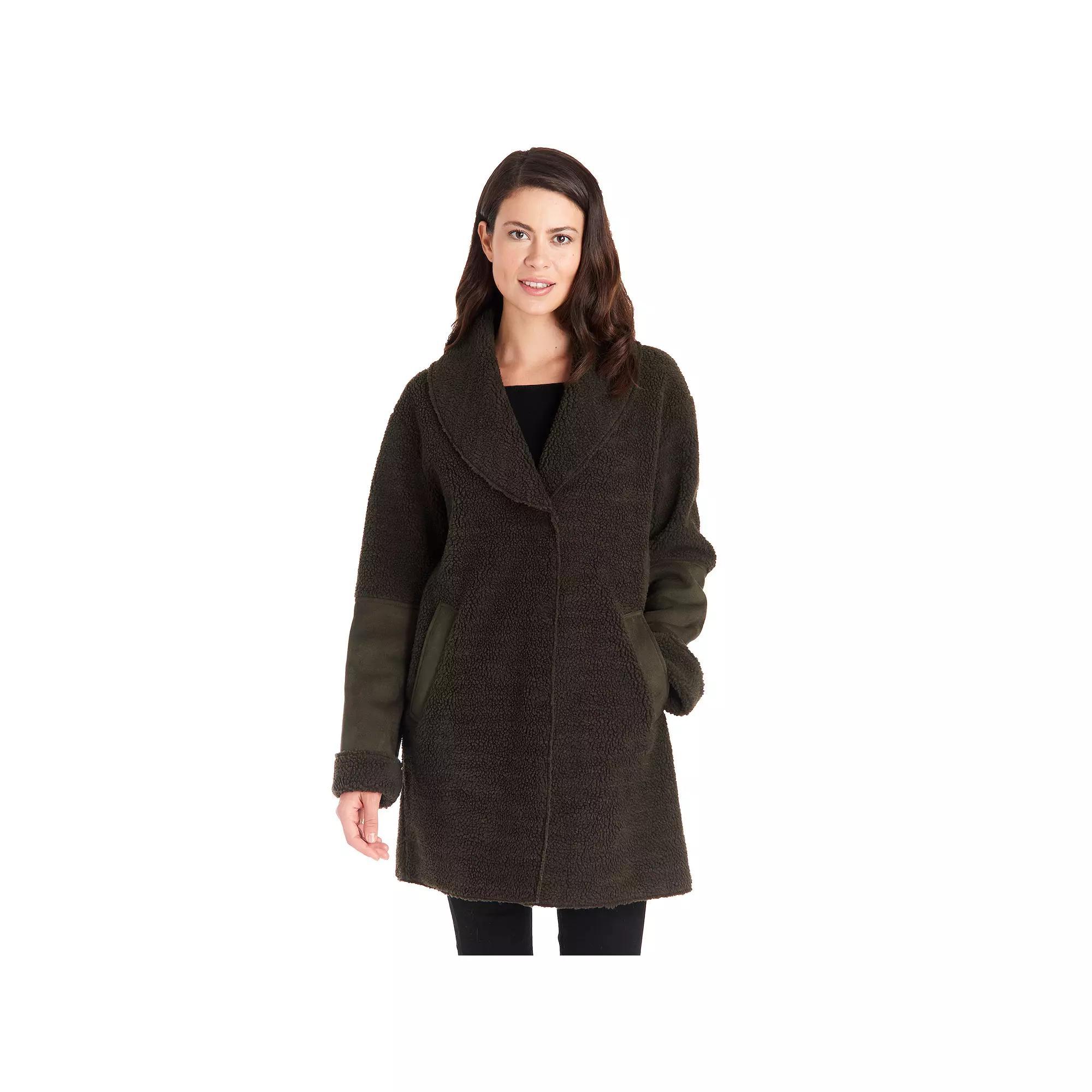 Womens Fleet Street Faux-Shearling Shawl Collar Coat Green Product Image