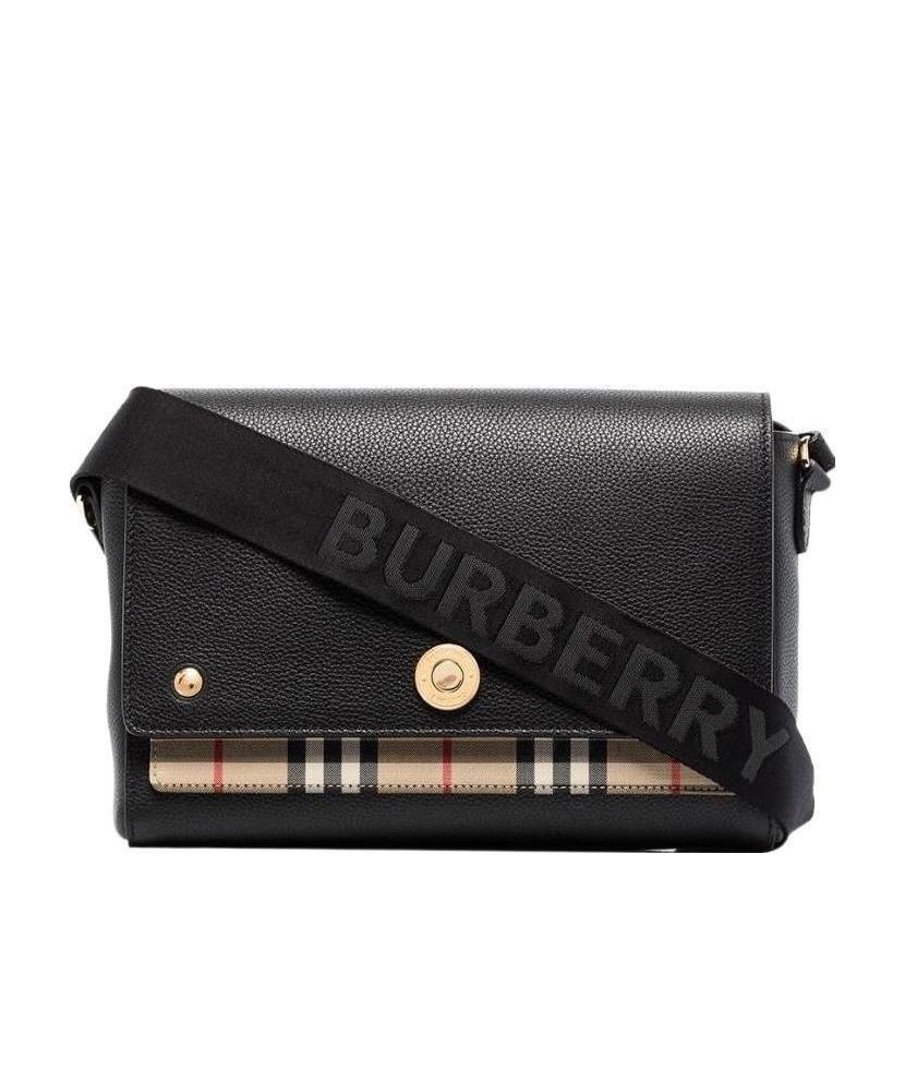 BURBERRY Note Medium Leather & Vintage Check Crossbody Bag In Black Product Image