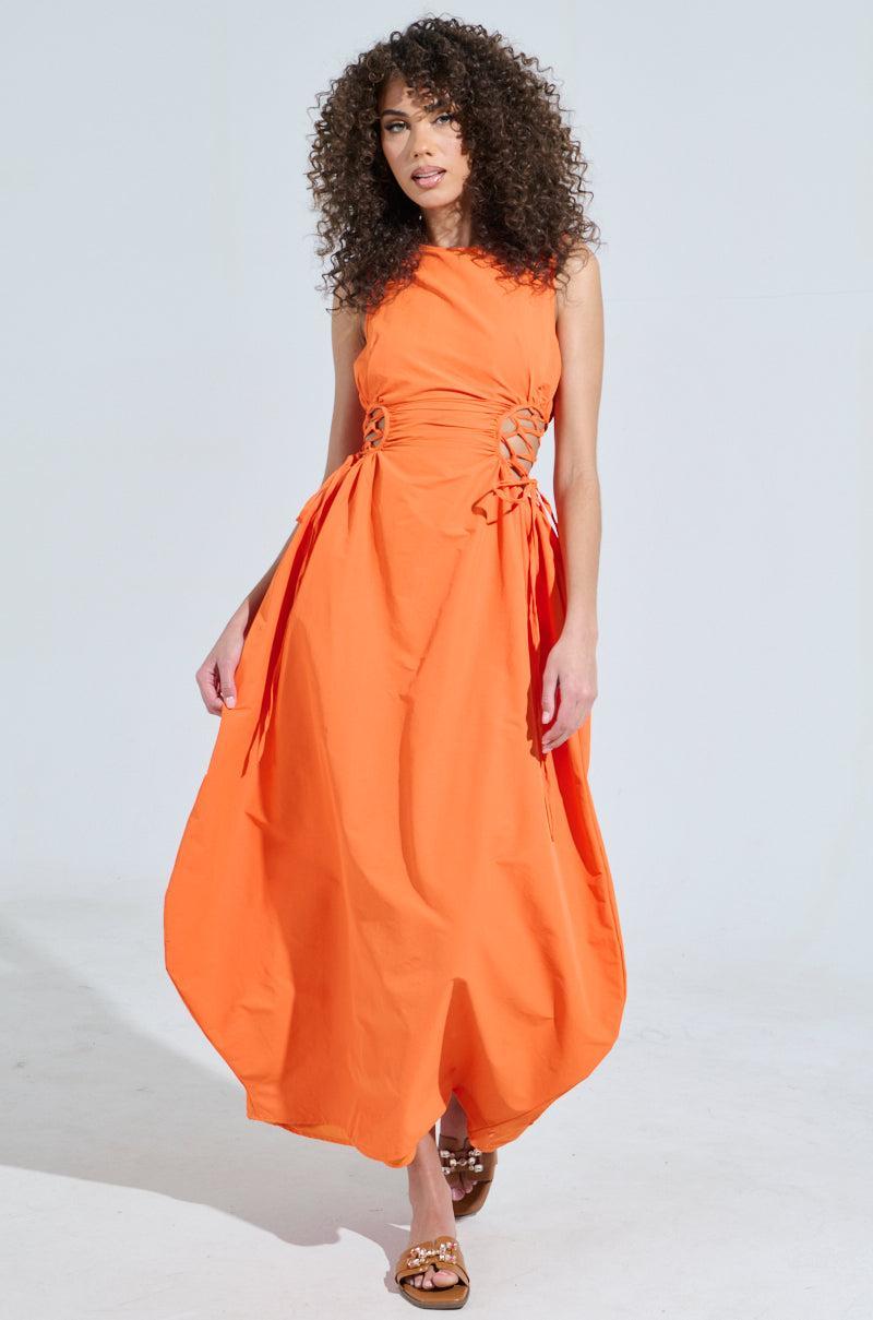 ALINA LACE UP DETAIL MAXI DRESS IN ORANGE Product Image