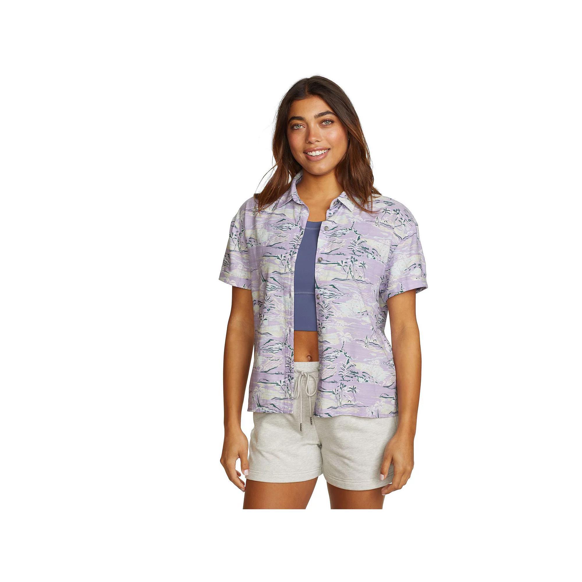 Petite Eddie Bauer Baja Button Front Short Sleeve Shirt, Women's, Size: XL Petite, Purple Product Image