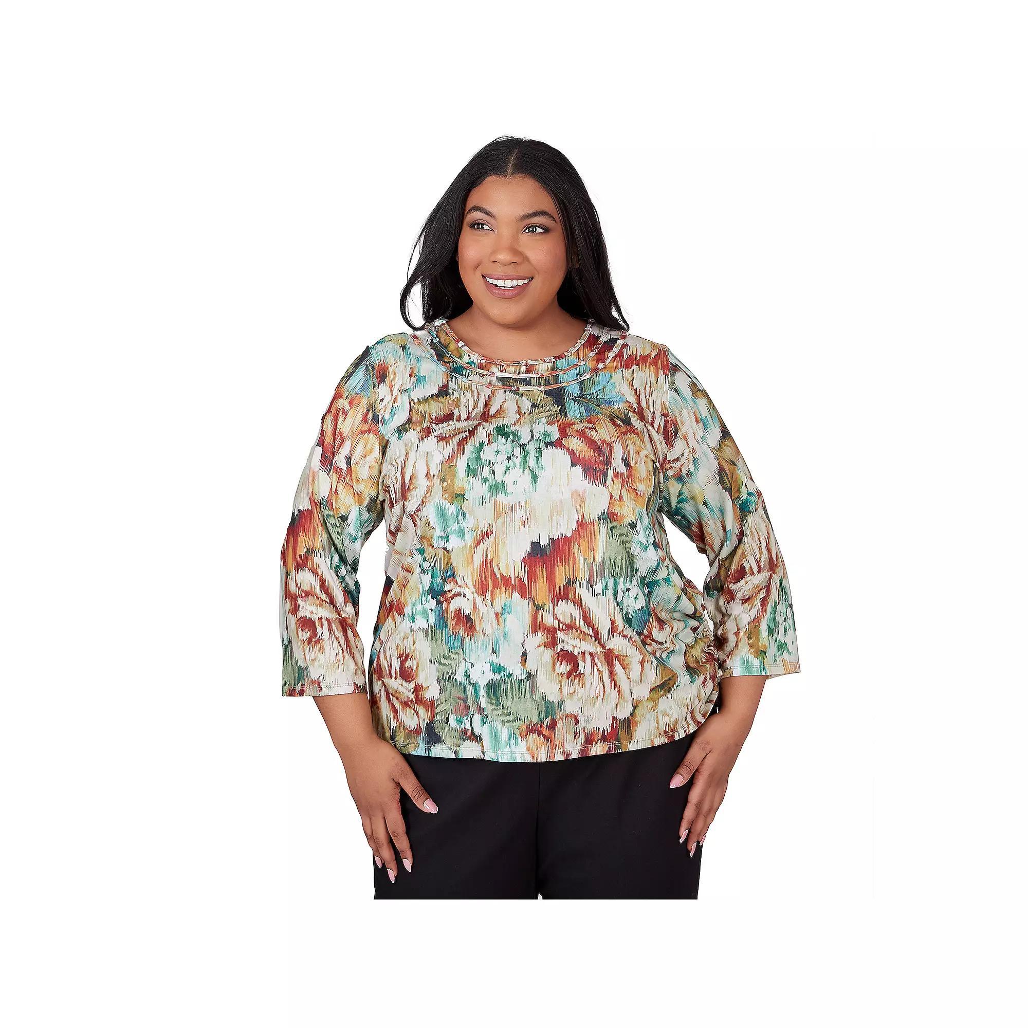 Plus Size Alfred Dunner Earth Floral Crew Neck Top, Women's, Size: 1XL, Multi Orange Product Image