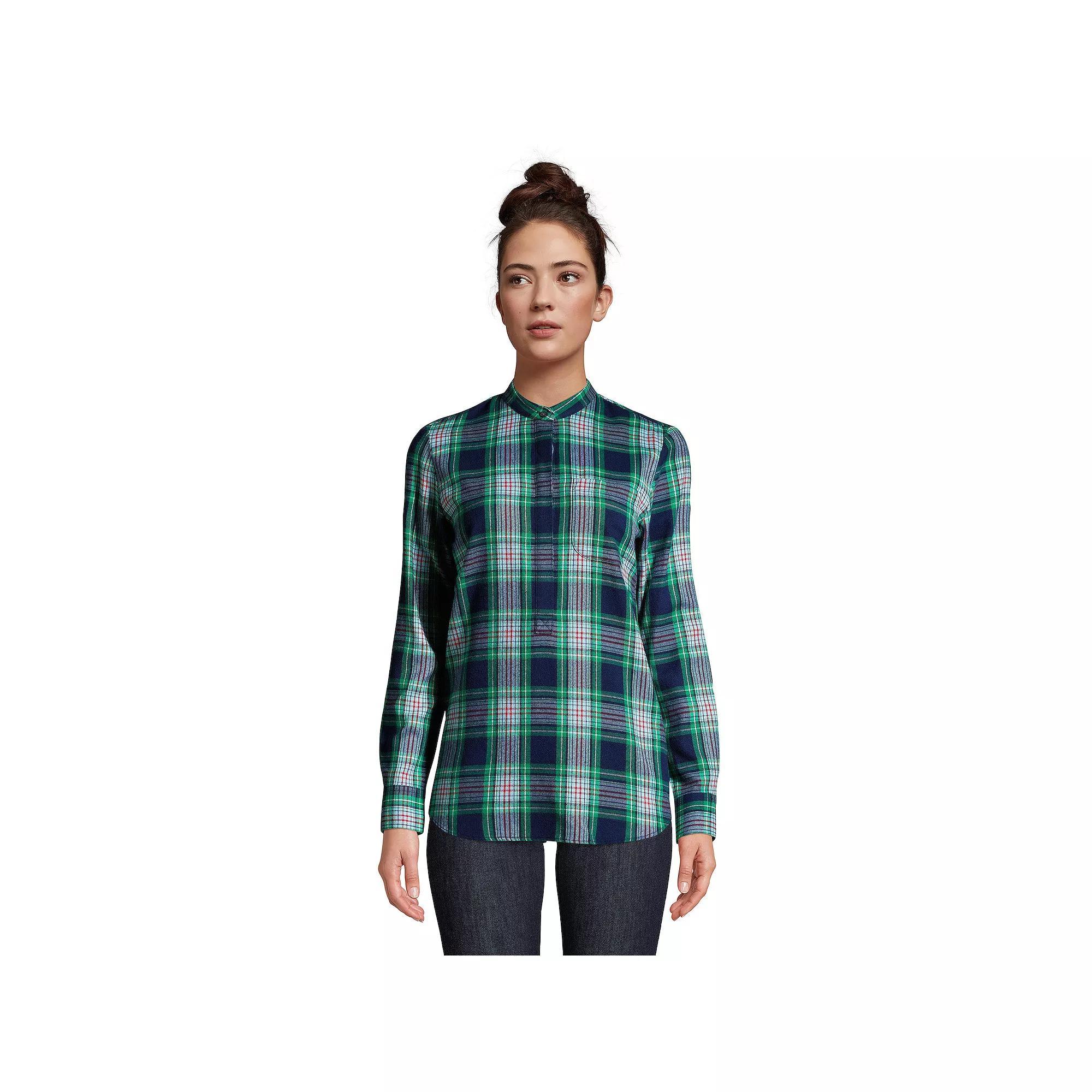 Petite Lands' End Relaxed Flannel Tunic Shirt, Women's, Size: XS Petite, Deep  Blue Plaid Product Image