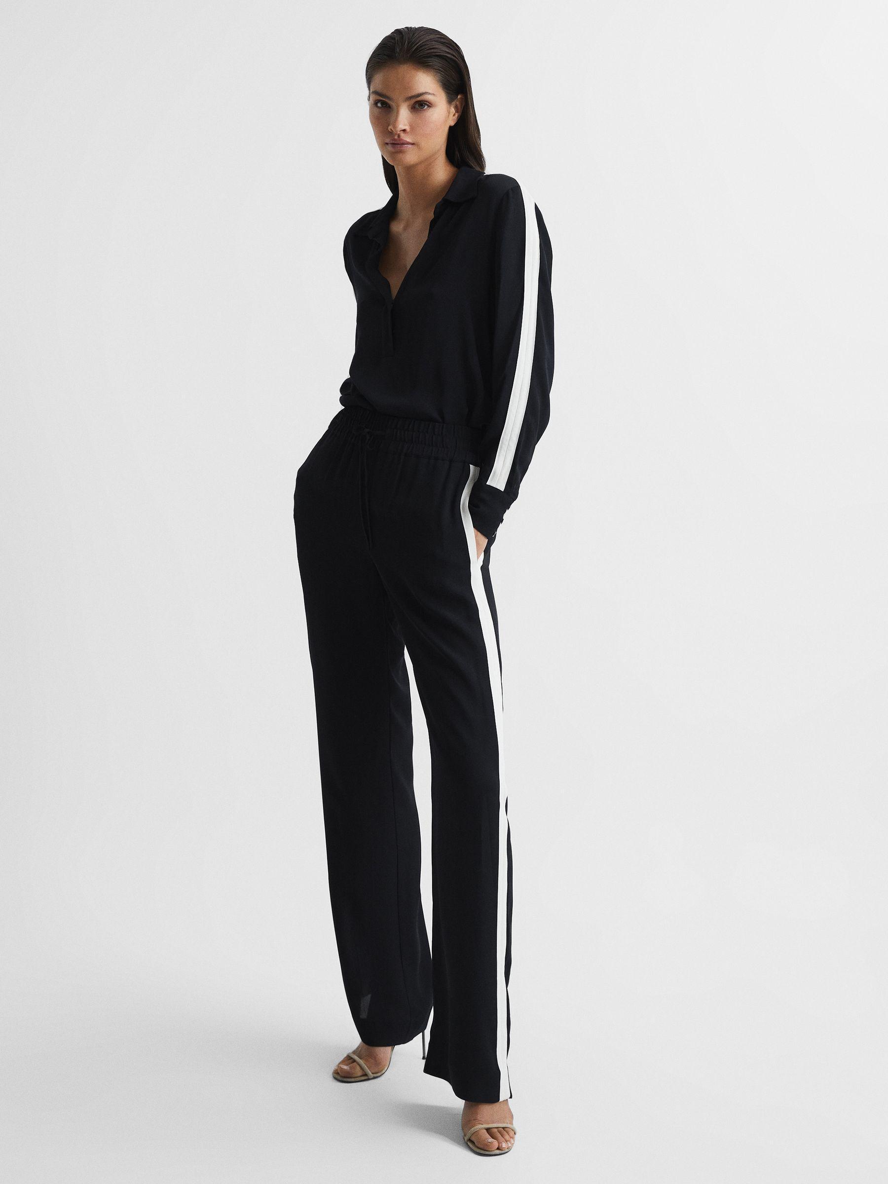 Stripe Wide Leg Trousers in Navy Product Image