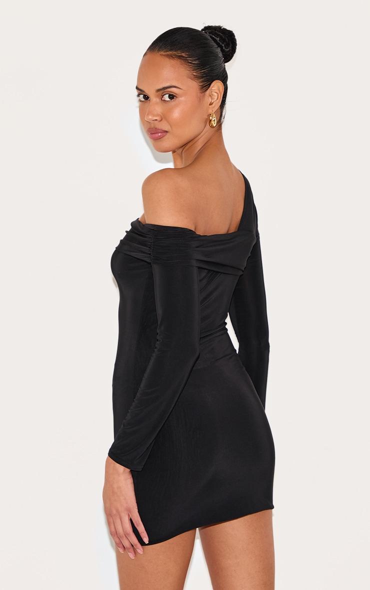 Black Double Layer Slinky Off Shoulder Mini Dress Product Image