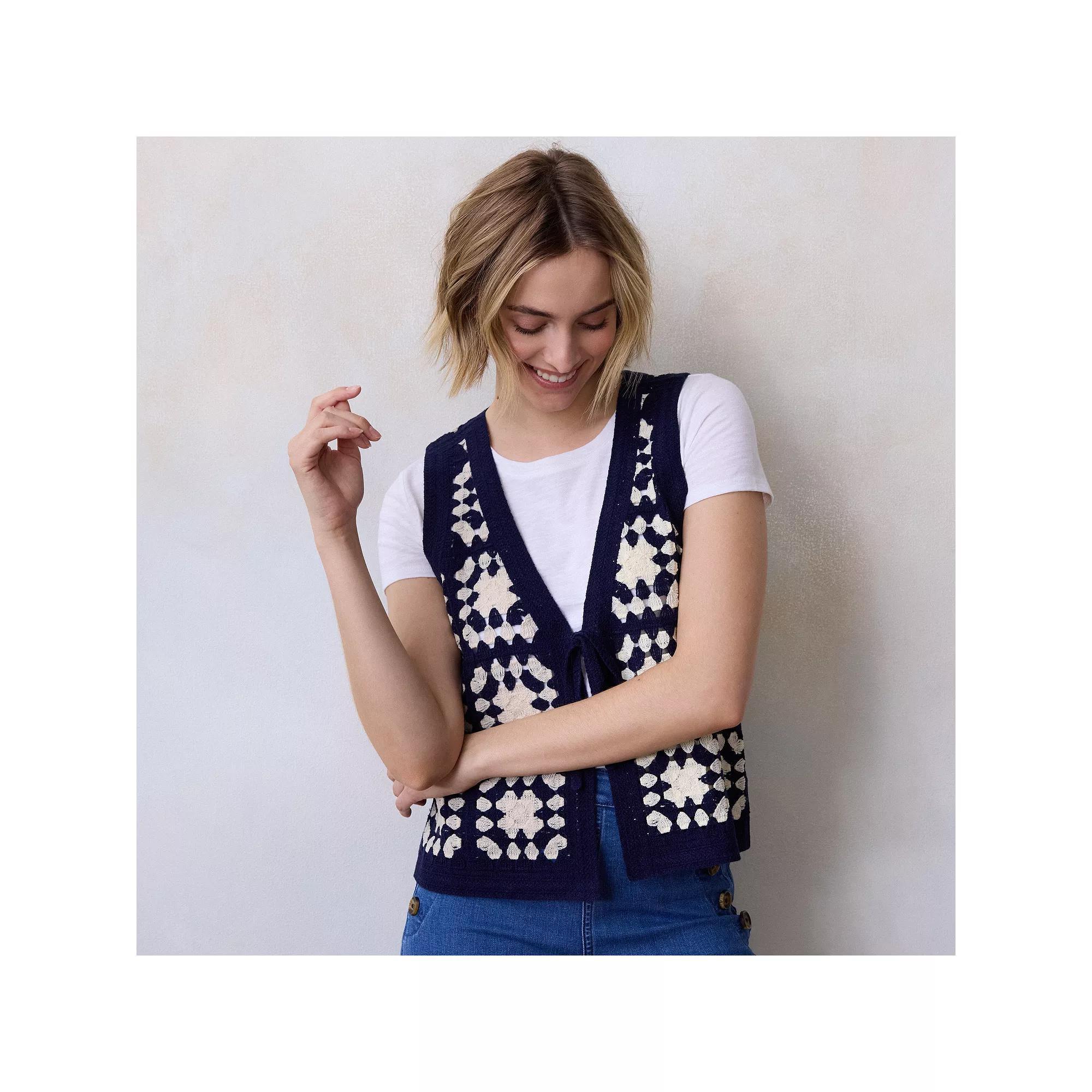 Women's LC Lauren Conrad Crochet Vest, Size: Small, Seattle Blue Product Image