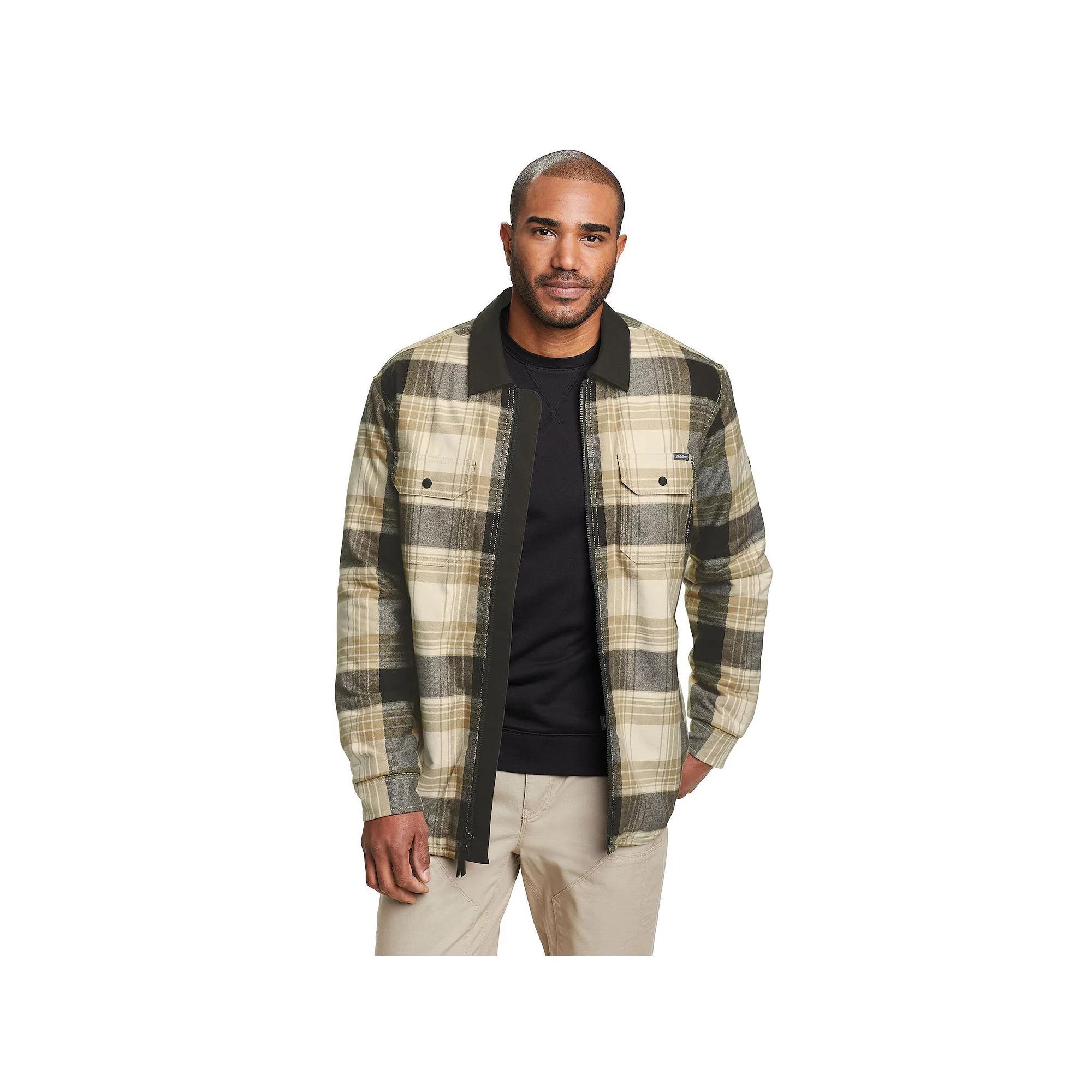 Men's Eddie Bauer Favorite Flannel Faux Shearling Lined Shacket, Size: Small, Lt Green Product Image