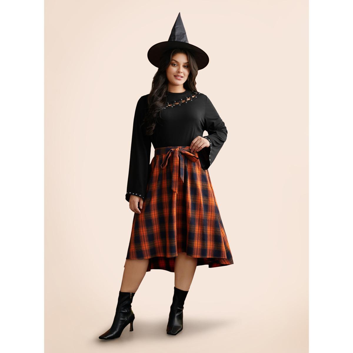 Plus Size Peek-A-Boo Cut-Out Neckline T-shirt Black Women Elegant Eyelet Round Neck Everyday T-shirts BloomChic 14-16/1X Product Image