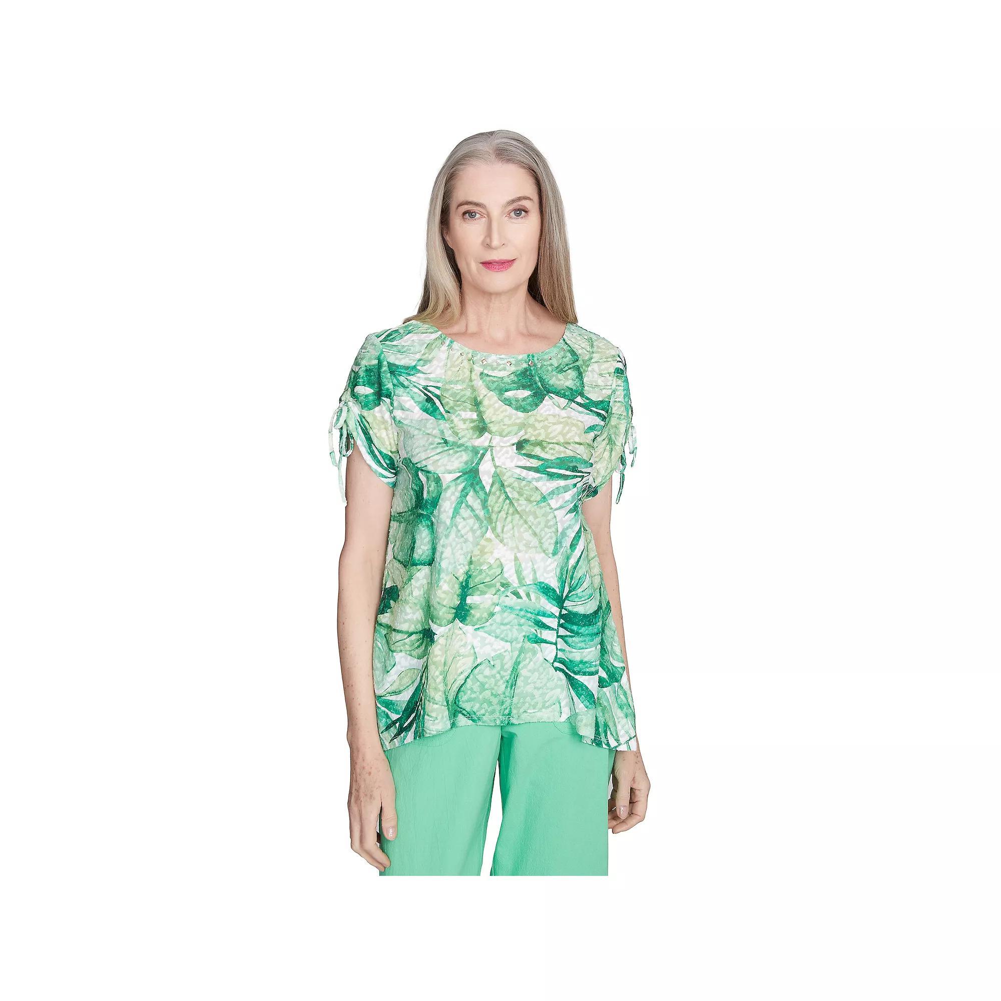 Women's Monotone Tropical Leaf Tee, Size: Large, Green Product Image