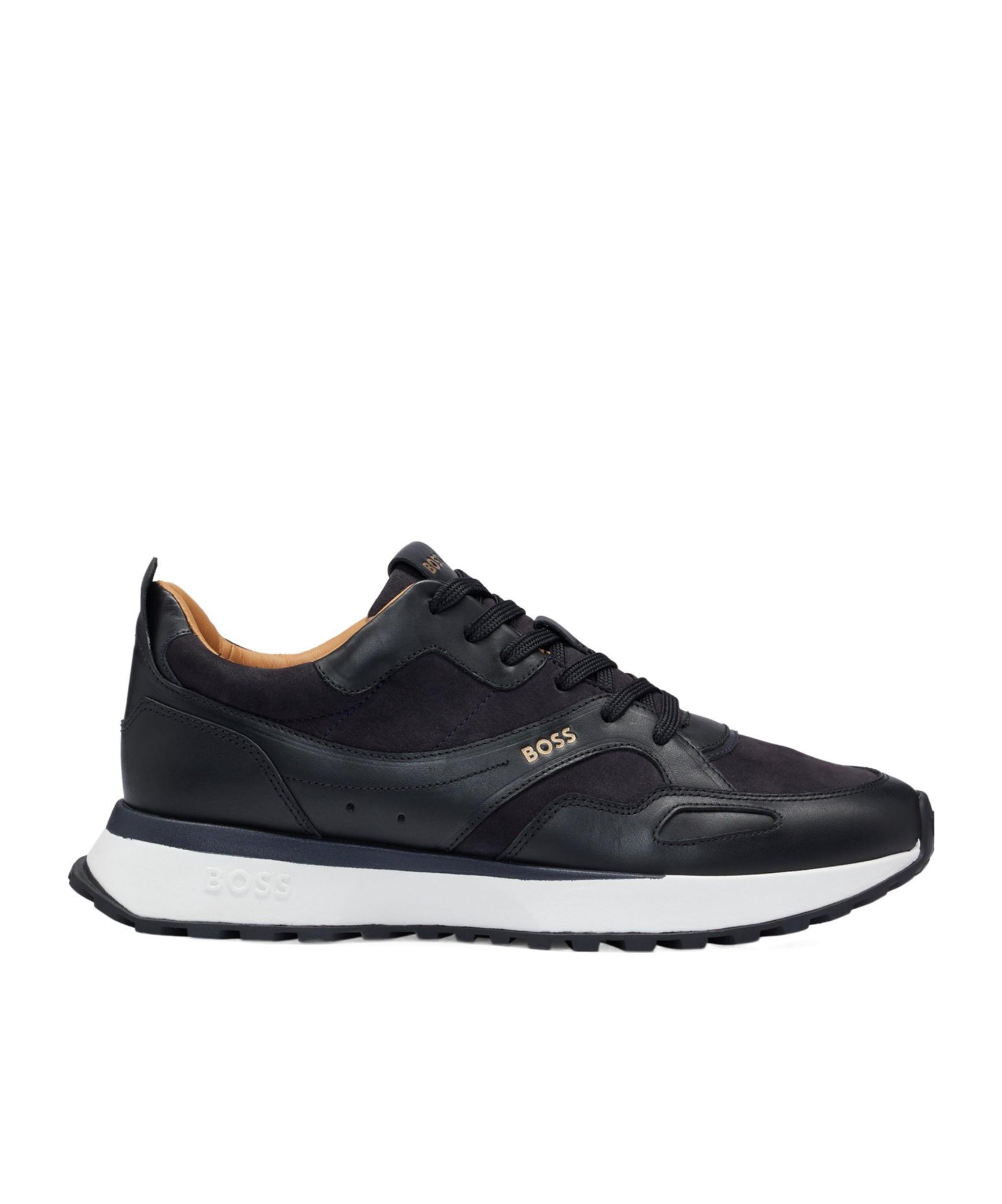 HUGO BOSS Leather-trimmed Suede Sneakers In Black Product Image