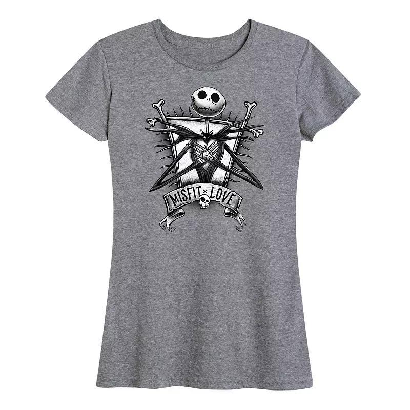 Disneys The Nightmare Before Christmas Womens Misfit Love Graphic Tee Grey Wine Product Image