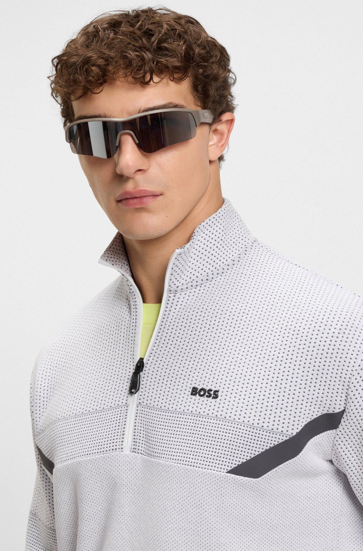 BOSS - Relaxed-fit zip-neck sweatshirt with quilted jacquard - White Product Image
