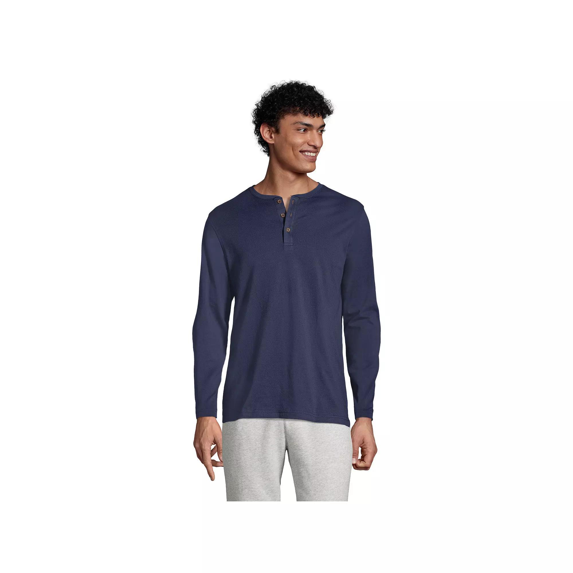 Men's Lands' End Long Sleeve Supima Jersey Henley Top, Size: Large, Radiant Blue Product Image