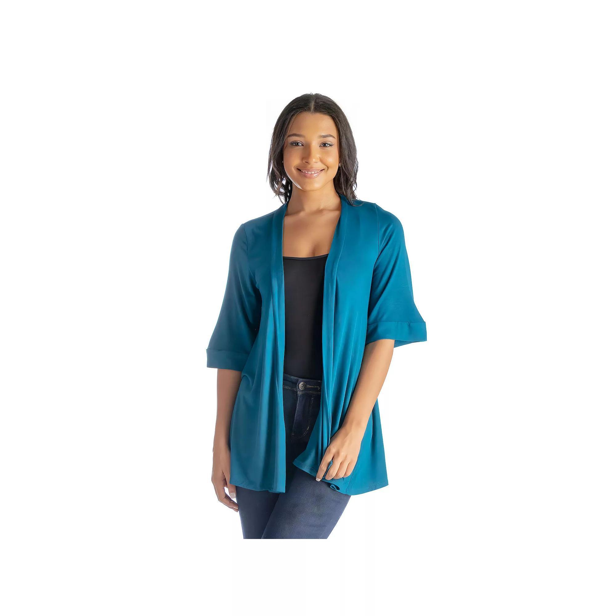 Women's 24Seven Comfort Apparel Open Front Elbow Length Sleeve Cardigan, Size: Large, Red Product Image