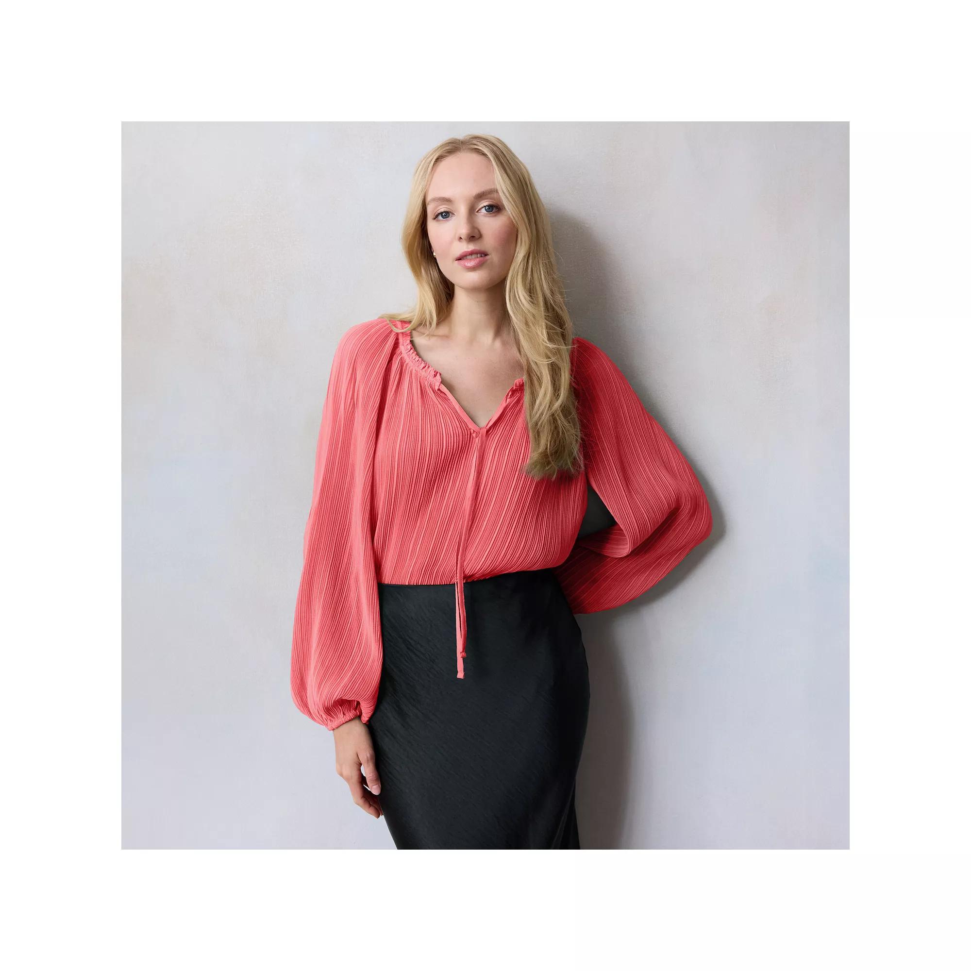 Women's LC Lauren Conrad Tie-Front Peasant Top, Size: Small, Jeannie Pink Product Image