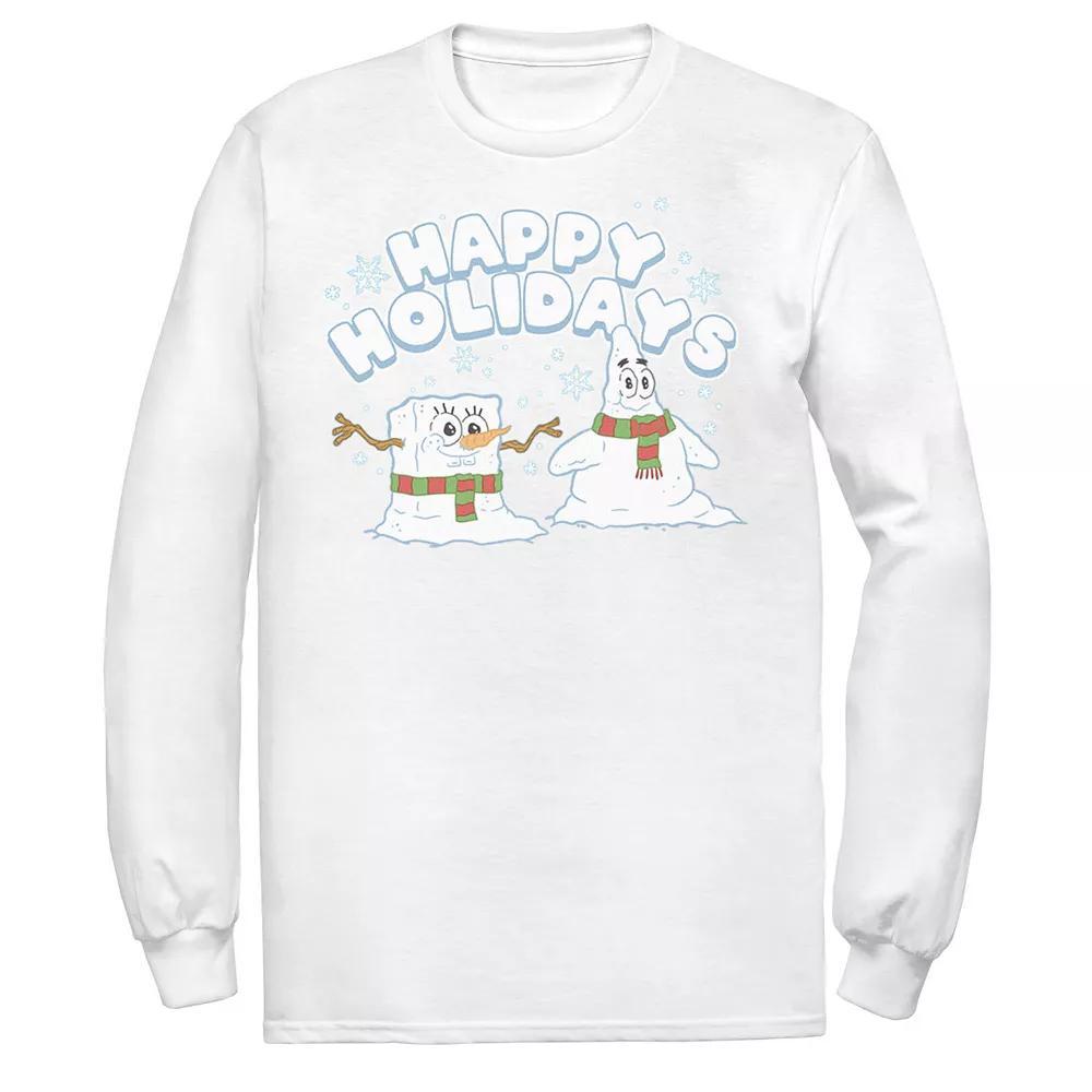 Men's Nickelodeon Spongebob Squarepants Patrick Star Snowmen Happy Holidays Long Sleeve Graphic Tee, Size: XL, White Product Image