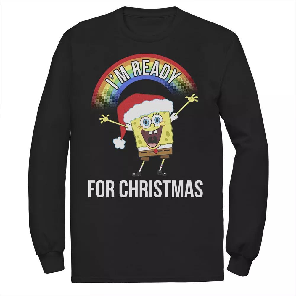 Men's Nickelodeon SpongeBob SquarePants I'm Ready For Christmas Rainbow Long Sleeve Graphic Tee, Size: 3XL, Black Product Image