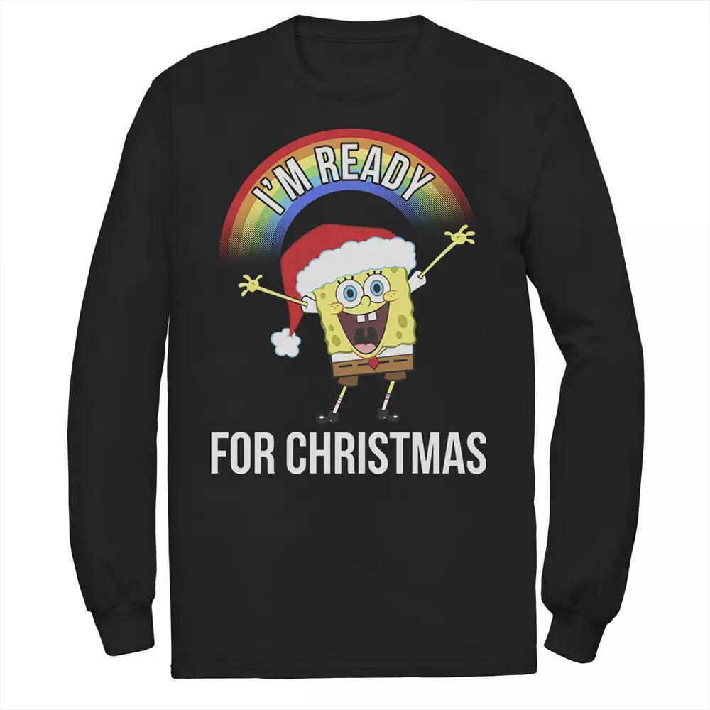 Men's Nickelodeon SpongeBob SquarePants I'm Ready For Christmas Rainbow Long Sleeve Graphic Tee, Size: 3XL, Black Product Image