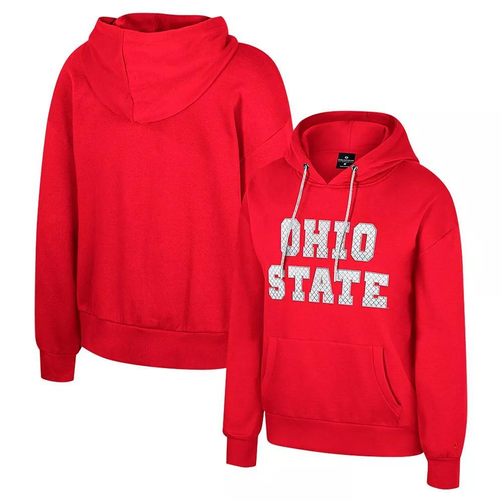 Womens Colosseum Scarlet Ohio State Buckeyes Reflection Rhinestone Drawcord Pullover Hoodie Product Image