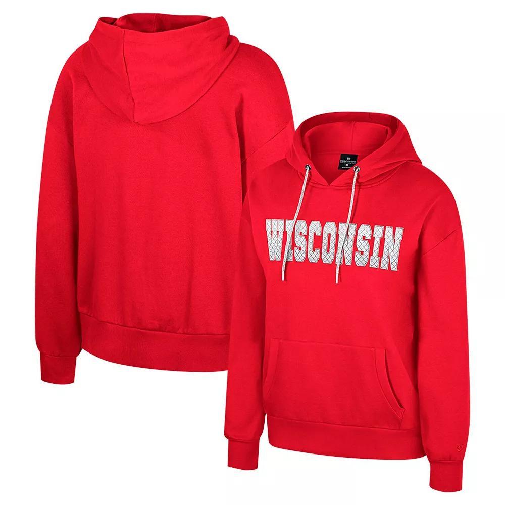Women's Colosseum Red Wisconsin Badgers Reflection Rhinestone Drawcord Pullover Hoodie, Size: XL Product Image