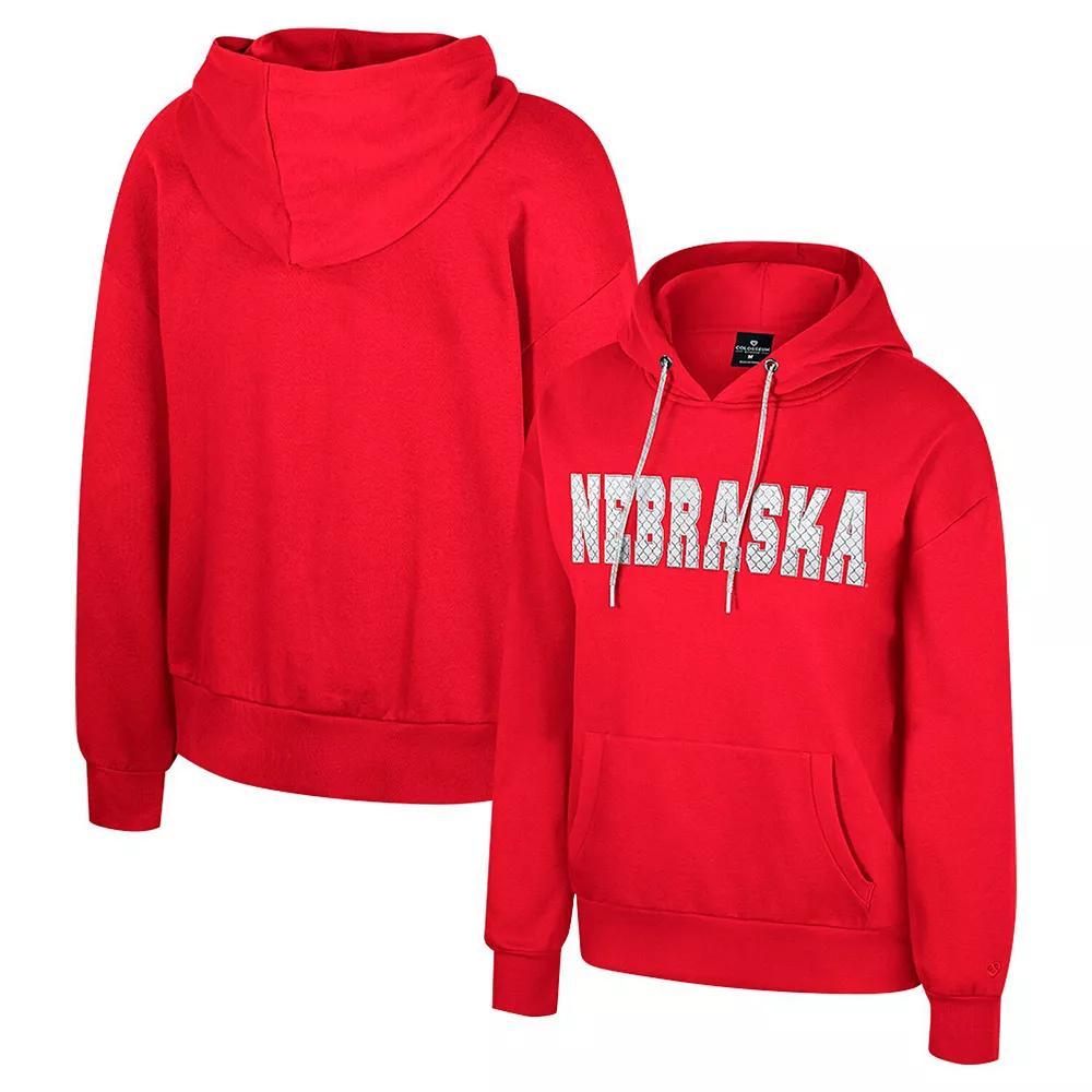 Women's Colosseum Scarlet Nebraska Huskers Reflection Rhinestone Drawcord Pullover Hoodie, Size: Medium, Red Product Image