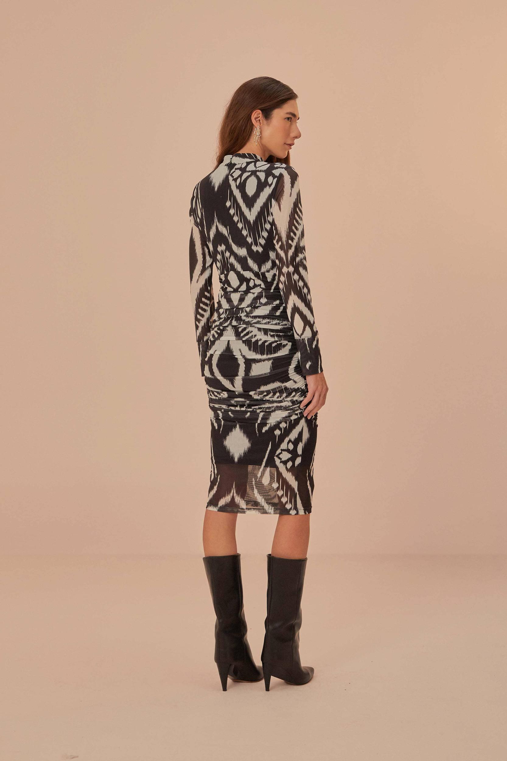 Pineapple Ikat Black Tulle Midi Dress, PINEAPPLE IKAT BLACK / L Product Image