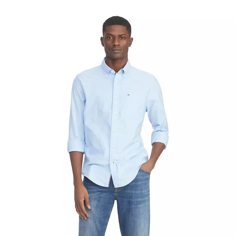 Men's Tommy Hilfiger Custom Fit Essential Stretch Oxford Shirt, Size: XXL, Light Blue Product Image