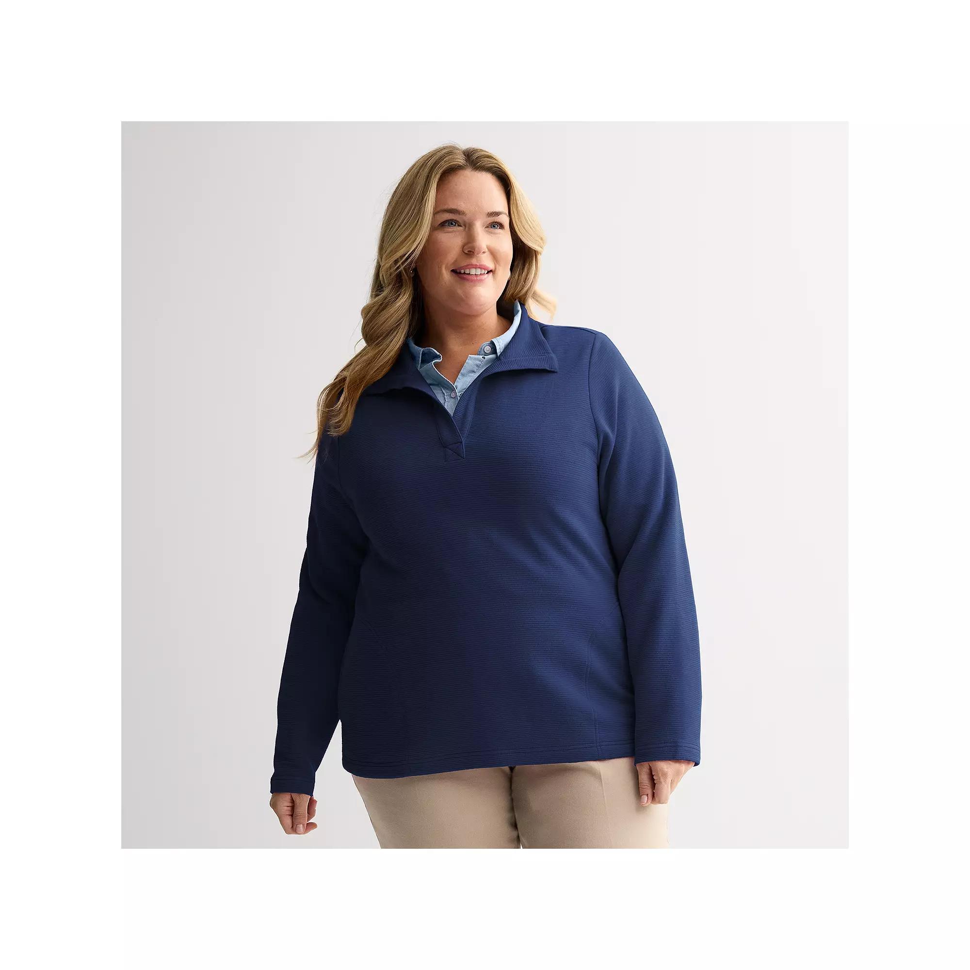 Plus Size Croft & Barrow® Open Collar Pullover, Women's, Size: 1XL, Blue Product Image