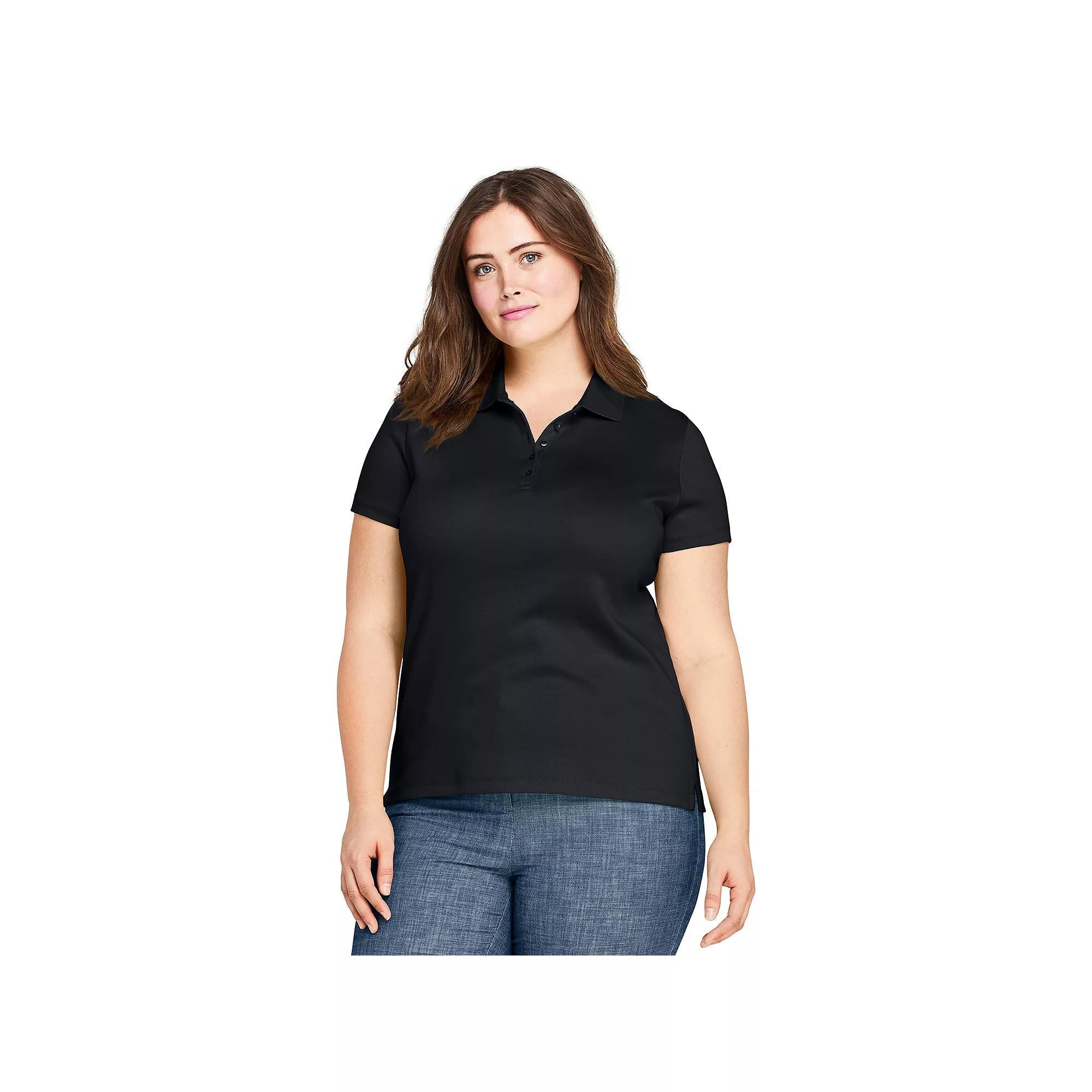 Plus Size Lands' End Supima Cotton Polo Shirt, Women's, Size: 1XL, Black Product Image