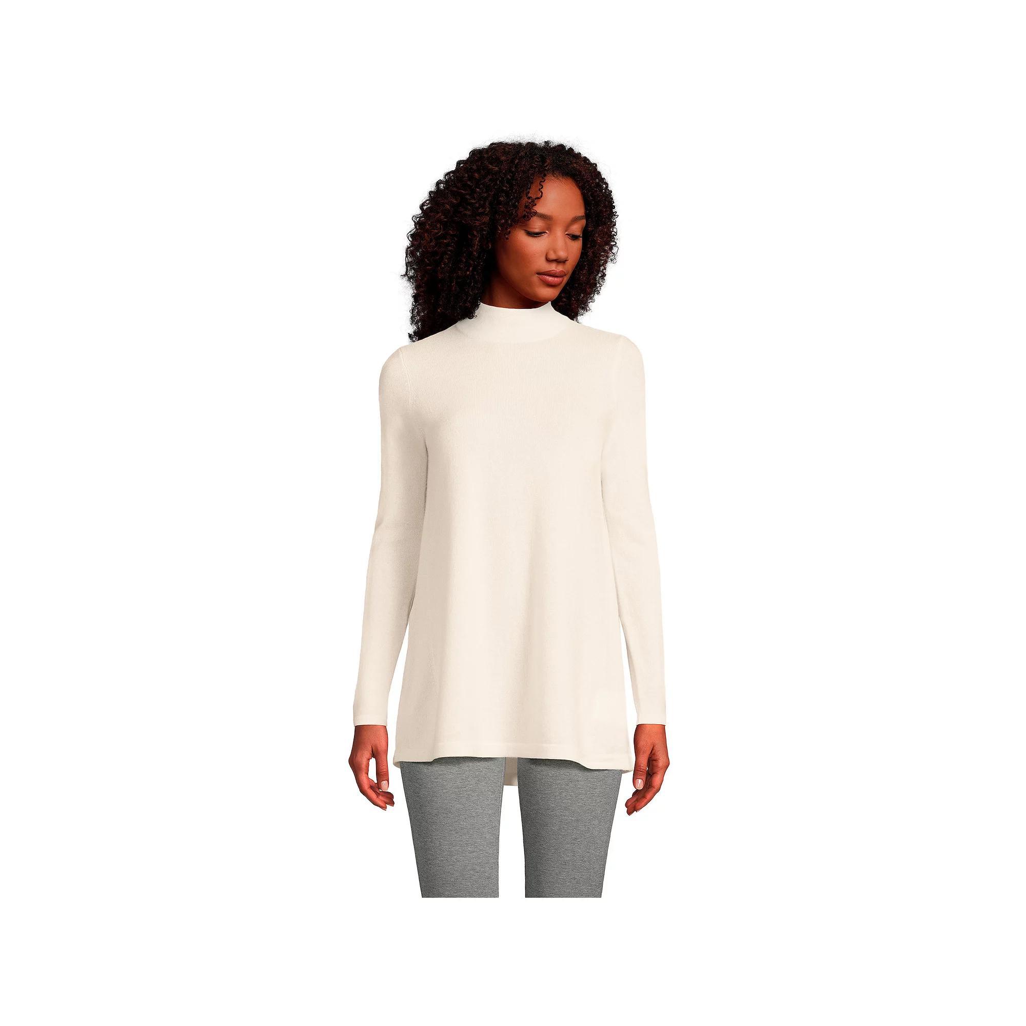 Women's Lands' End Cashmere Mock Neck Swing Tunic Sweater, Size: Large, Fresh Ivory Product Image