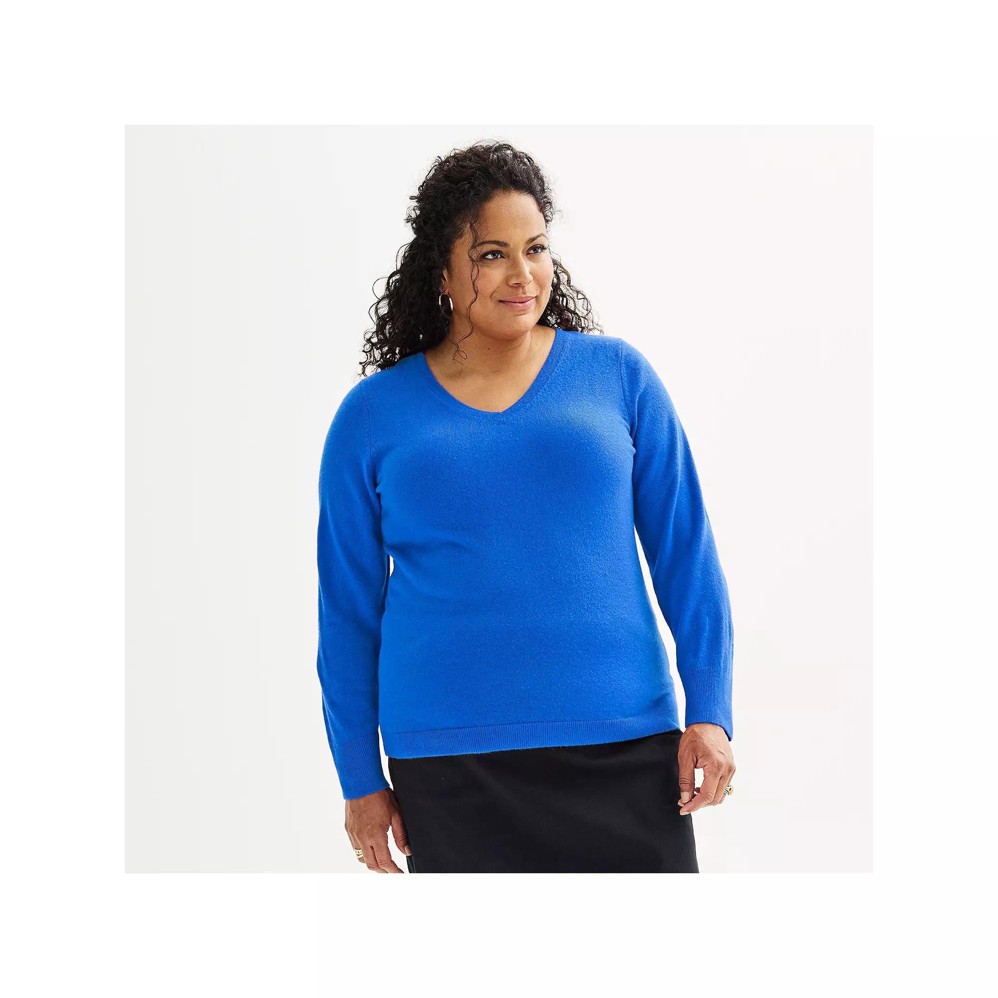Plus Size Croft & Barrow® Extra Soft V-Neck Sweater, Women's, Size: 2XL, Ivory Product Image
